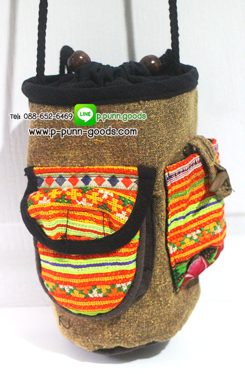 กระเป๋าใส่ขวดน้ำ ผ้าชาวเขา (งานผ้าชาวเขา Upcycled)