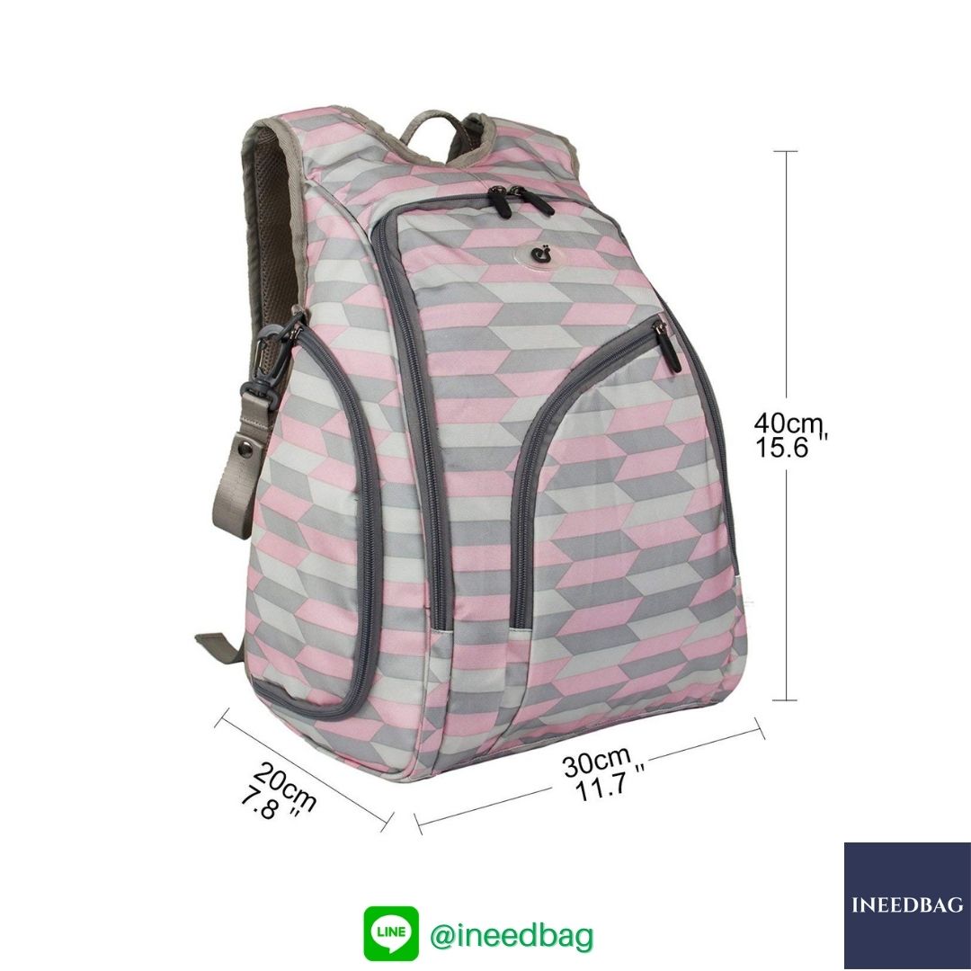 Ecosusi กระเป๋าคุณแม่ กระเป๋าสัมภาระคุณแม่ กระเป๋าแม่ลูกอ่อน แบบเป้ มาพร้อมแผ่นรองเปลี่ยนผ้าอ้อม, สายคล้องรถเข็น, ช่องเก็บความร้อน-เย็น (Pink Chevron)