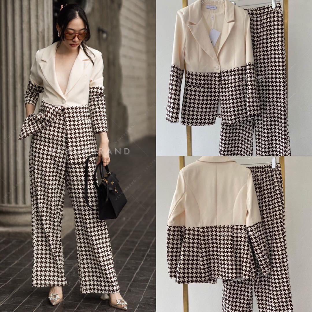 Set สูททูโทน + กางเกงขาวยาวลายชิโน : สินค้าคุณภาพ (พร้อมส่ง)