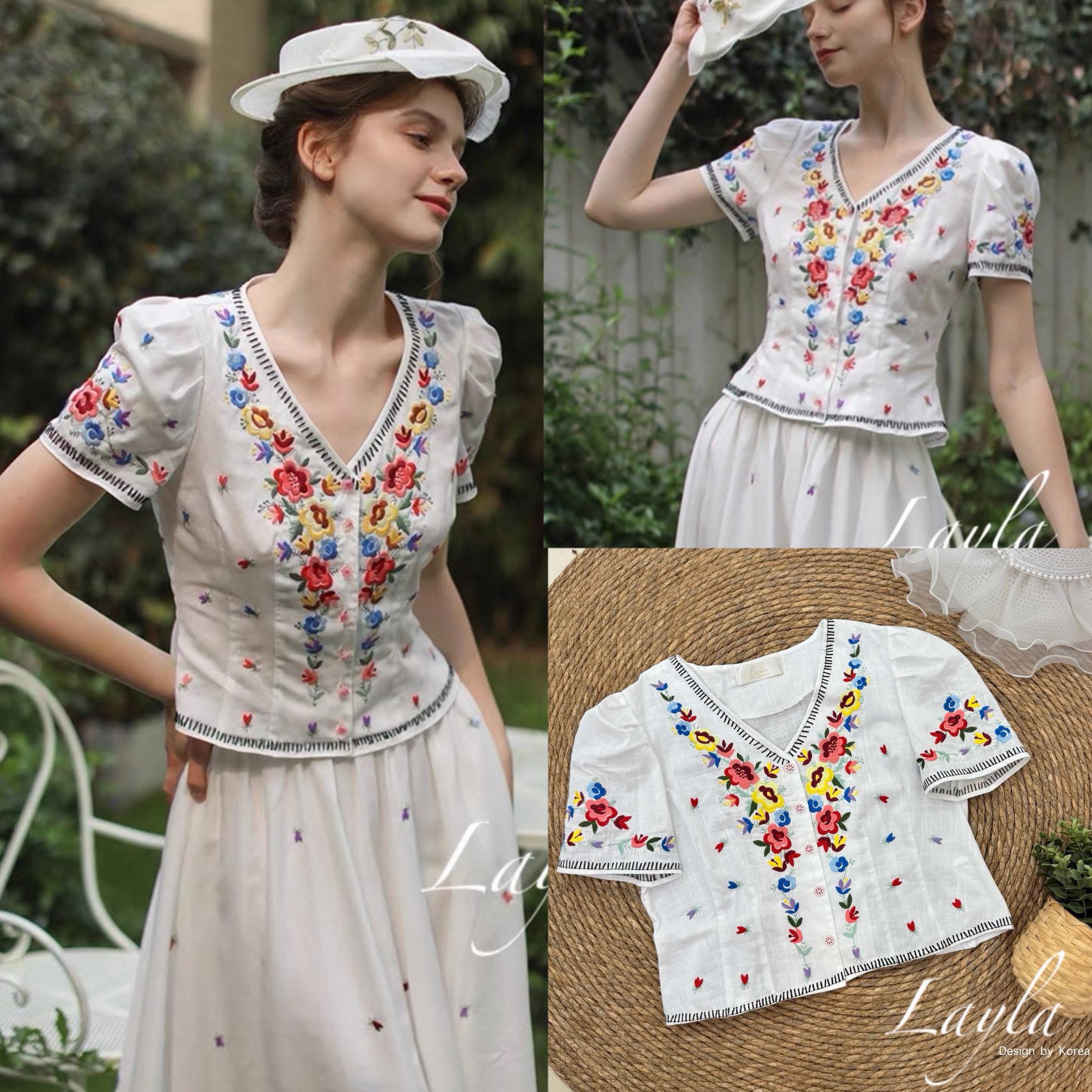 เสื้อผ้าลินิลปักลายดอกไม้สวยๆ ดีเทลปักแน่นๆ คอวีกระดุมผ่าด้านหน้า ทรงเข้าเอวเป็นทรงสวย ใส่สบาย : สินค้าคุณภาพ (พร้อมส่ง)