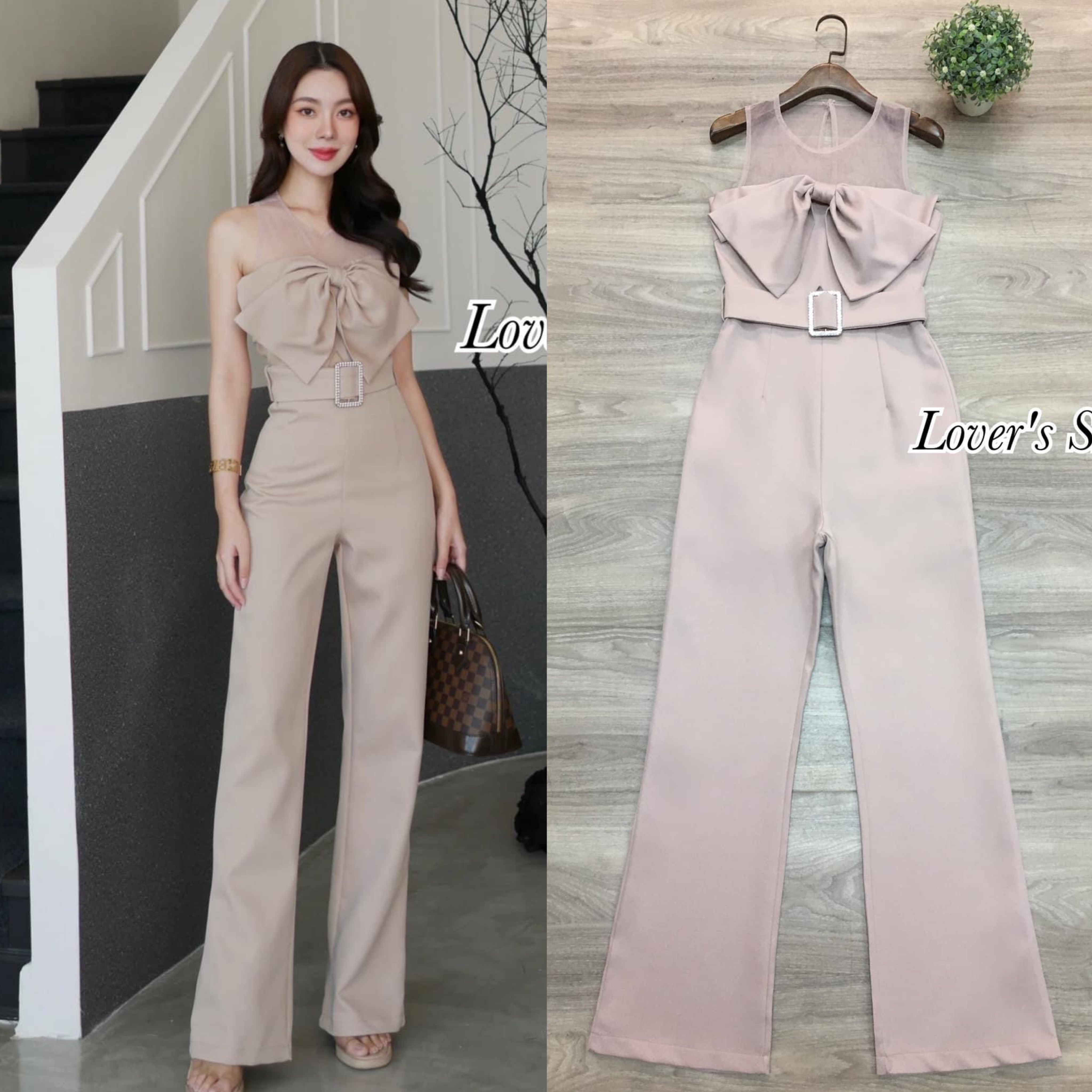 จั้มสูทกางเกงขายาว ไฮโซโบว์ใหญ่ ใส่แล้วเหมือนใส่เกาะอก ช่วงกางเกงอัดผ้ากาวอย่างดี ทรงสวย มีซับในอย่างดี สินค้าคุณภาพ (พร้อมส่ง)