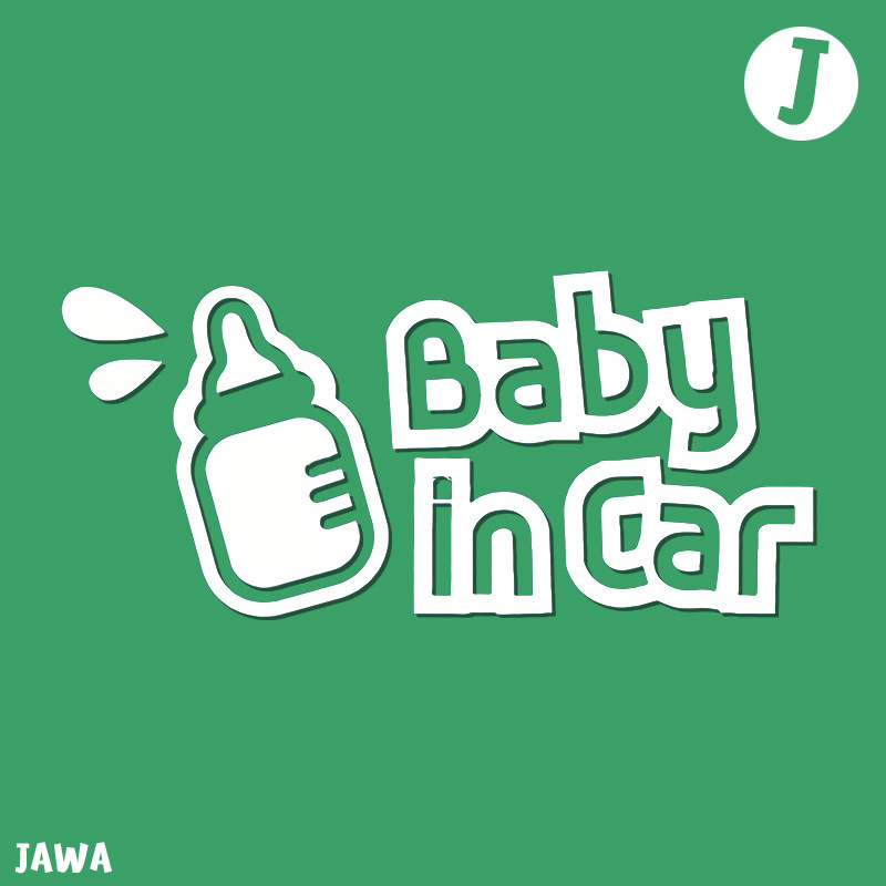 สติ๊กเกอร์ Baby in Car น่ารักสดใสสไตล์เกาหลี ติดกระจกรถยนต์ที่มีเด็ก สีขาว