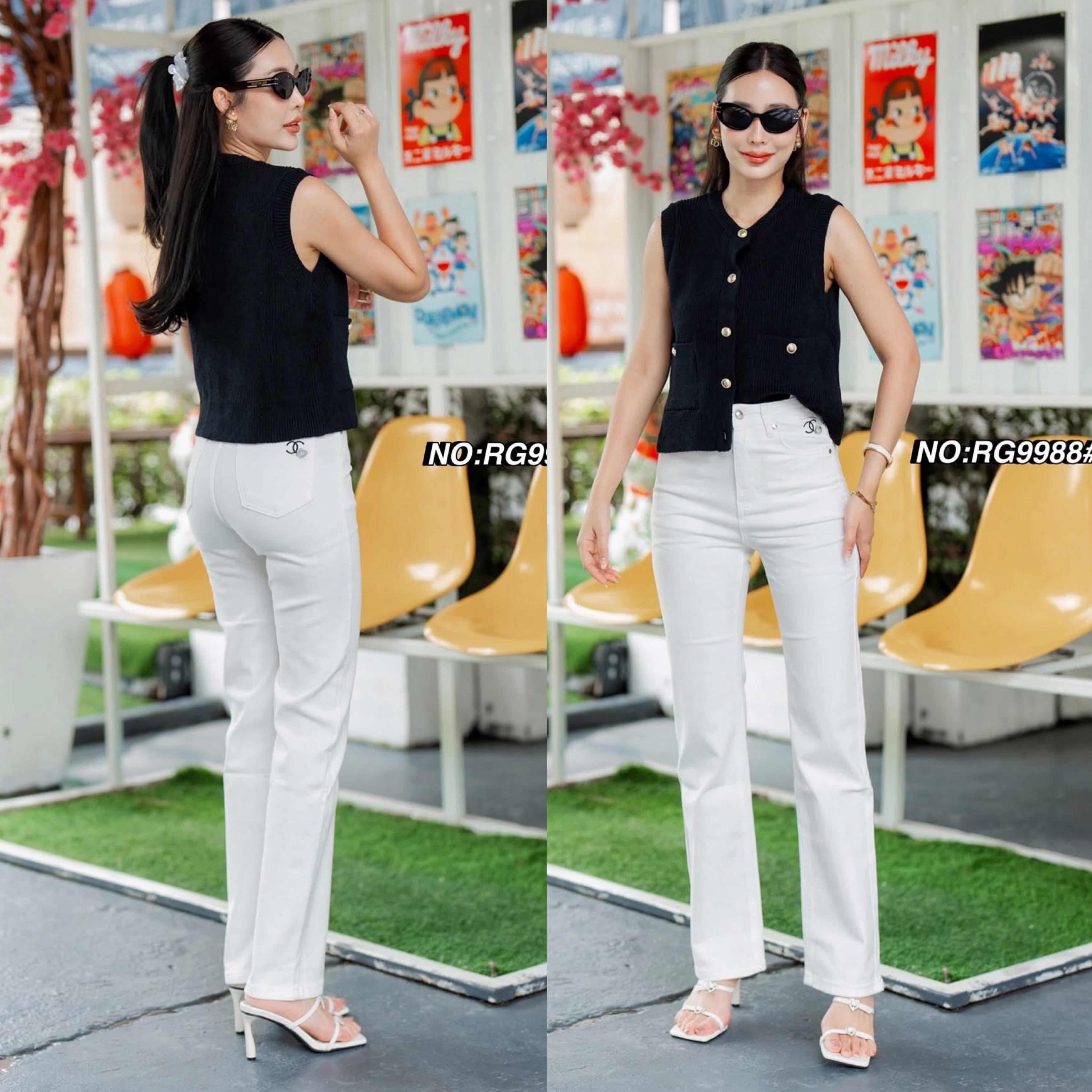 กางเกงยีนส์ขากระบอก ทรงขาตรง เอวสูง สีขาวทรงเรียบๆ ดีเทลติดโลโก้ตรงกระเป๋าหน้า-หลัง สดใส ใส่สบายมว๊ากก งานสวยมาก ใส่สบาย : สินค้าคุณภาพ (พร้อมส่ง)