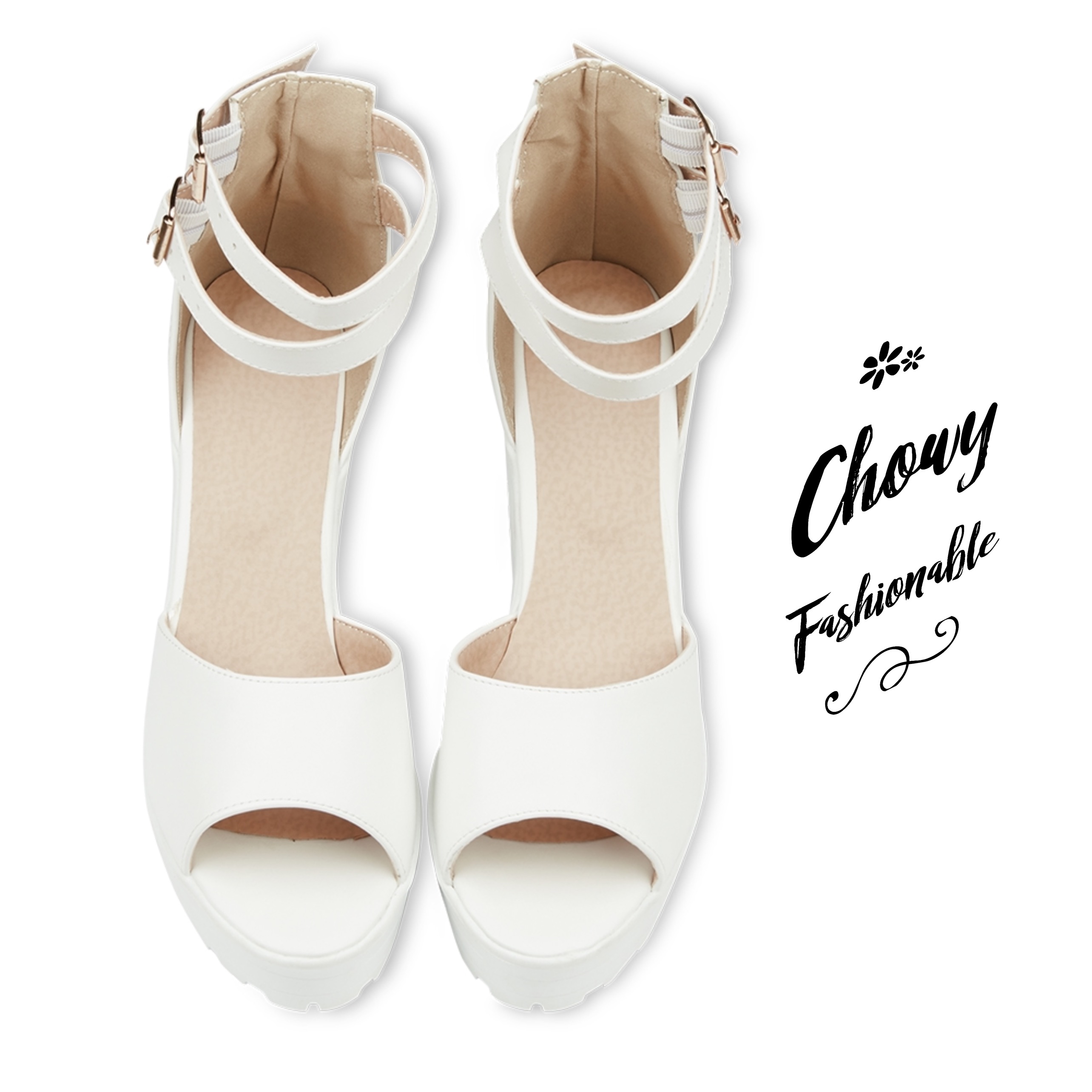 รองเท้าไซส์ใหญ่ 40-41 ส้นเตารีดไซส์ใหญ่ มัฟฟิน Muffin รัดข้อเท้า สีขาว KR0605WH