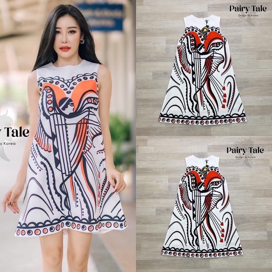 เดรสคอกลมแขนกุด ลายแบรนด์ สวยแพงค่า่ ใส่ง่ายมากตัวเดียวจบ เนื้อผ้า ดีทรงสวยใส่สบายค่า สินค้าคุณภาพ (พร้อมส่ง)