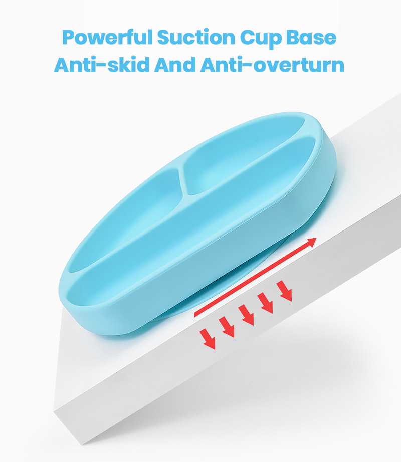 NanaBaby จานก้นดูดซิลิโคน จานหลุมเด็กซิลิโคน จานดูดเด็ก 3 ช่อง มีฝาปิด+หลอดดูด BPA-Free