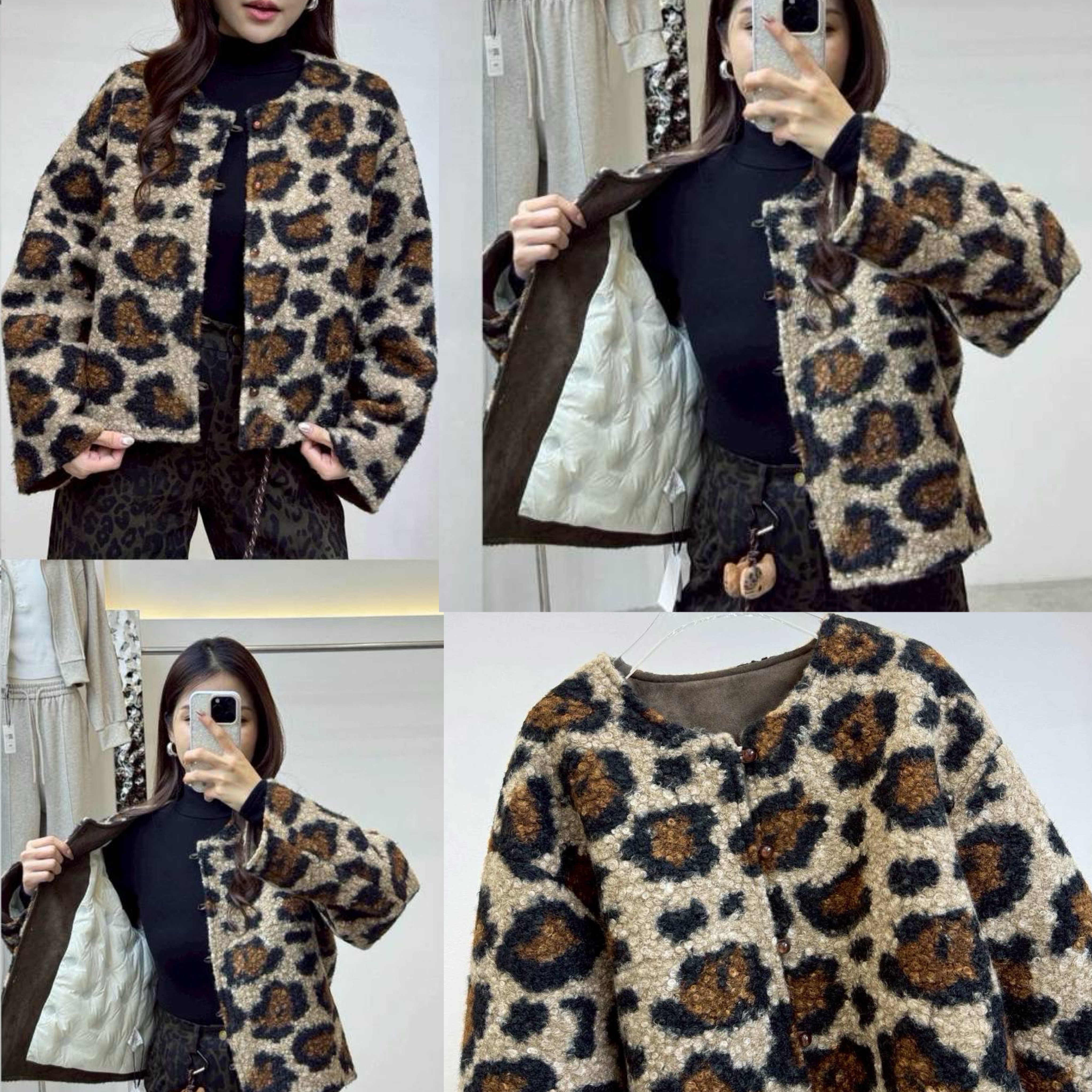 แจ็คเก็ตขนเป็ดแขนยาวลาย Leopard ใส่สบาย : สินค้าคุณภาพ (พร้อมส่ง)