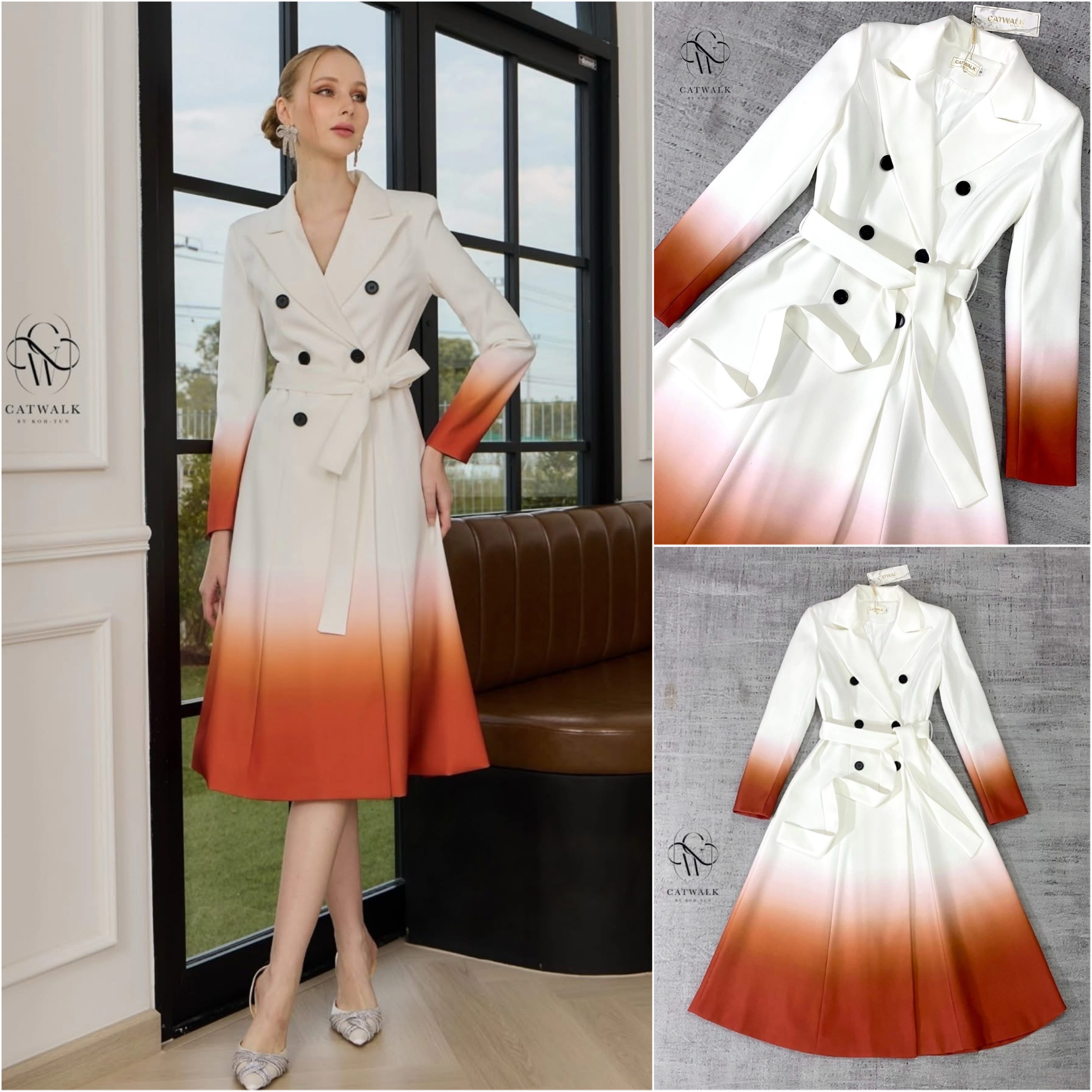 เดรสปกสูทไล่สี เนื้อผ้าเกรดเอเป็นเนื้อผ้าพิมพ์ไล่โทนสี งาน hiend ใส่สบาย : สินค้าคุณภาพ (พร้อมส่ง)