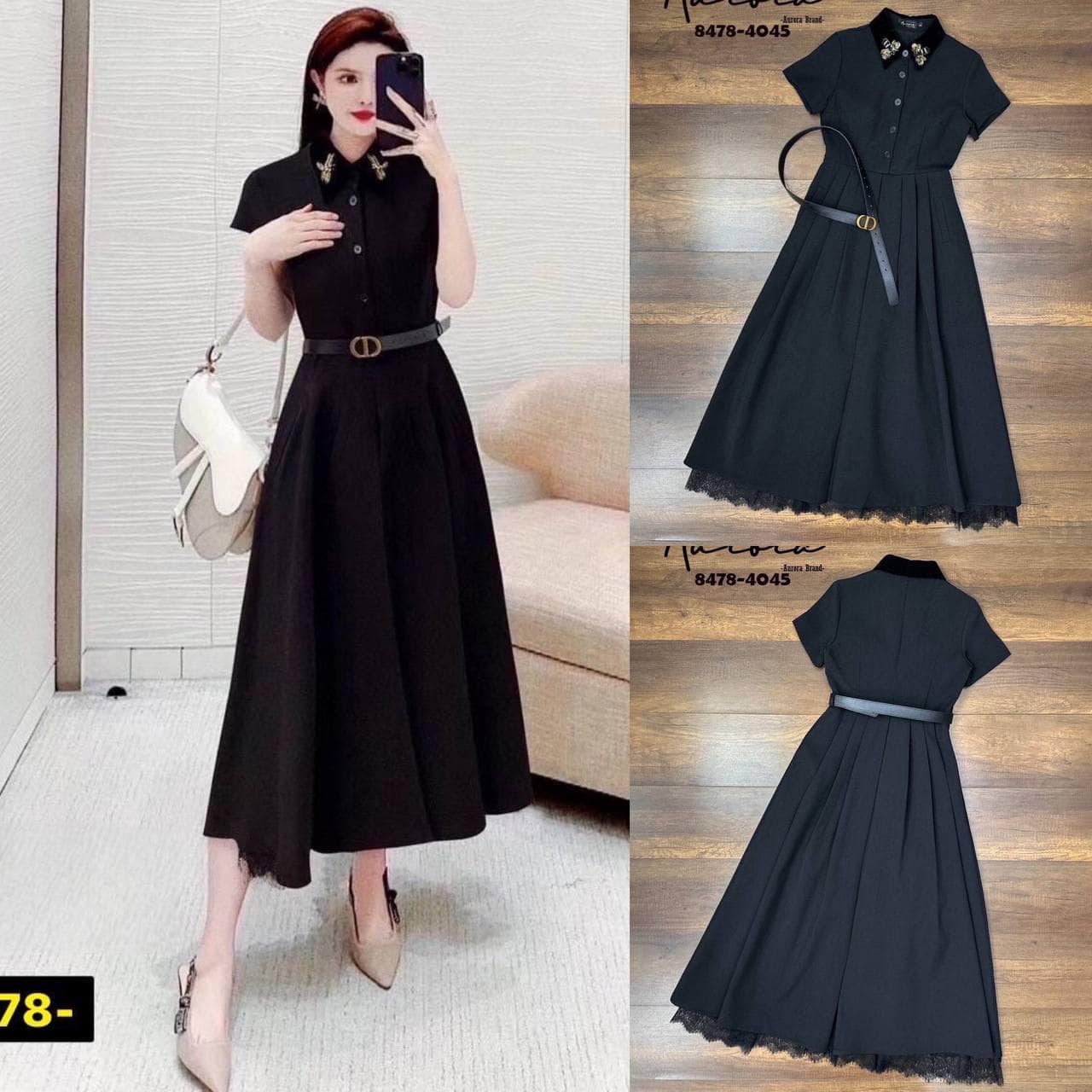 เดรสโทนสีดำ (Black tone) งานส๊วยสวย จึ้งใจ ผ้าหนานุ่มทุกการสัมผัส งานมีเทคเจอร์ในตัว +เข็มขัด ใส่สบาย : สินค้าคุณภาพ (พร้อมส่ง)