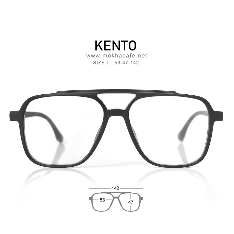 แว่นตา KENTO - matte black กรอบแว่นทรงเหลี่ยม double bridge กรอบยืดหยุ่น TR90 กว้าง 142 มม.(sizeM) H47 20g.