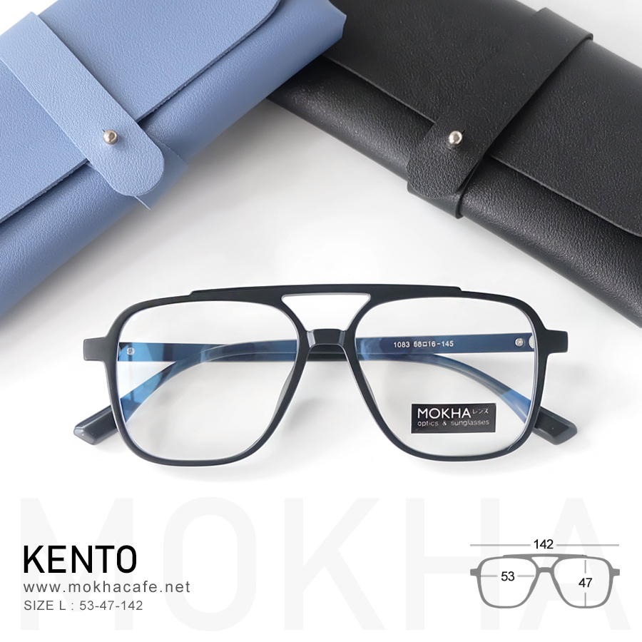 แว่นตา KENTO - matte black กรอบแว่นทรงเหลี่ยม double bridge กรอบยืดหยุ่น TR90 กว้าง 142 มม.(sizeM) H47 20g.