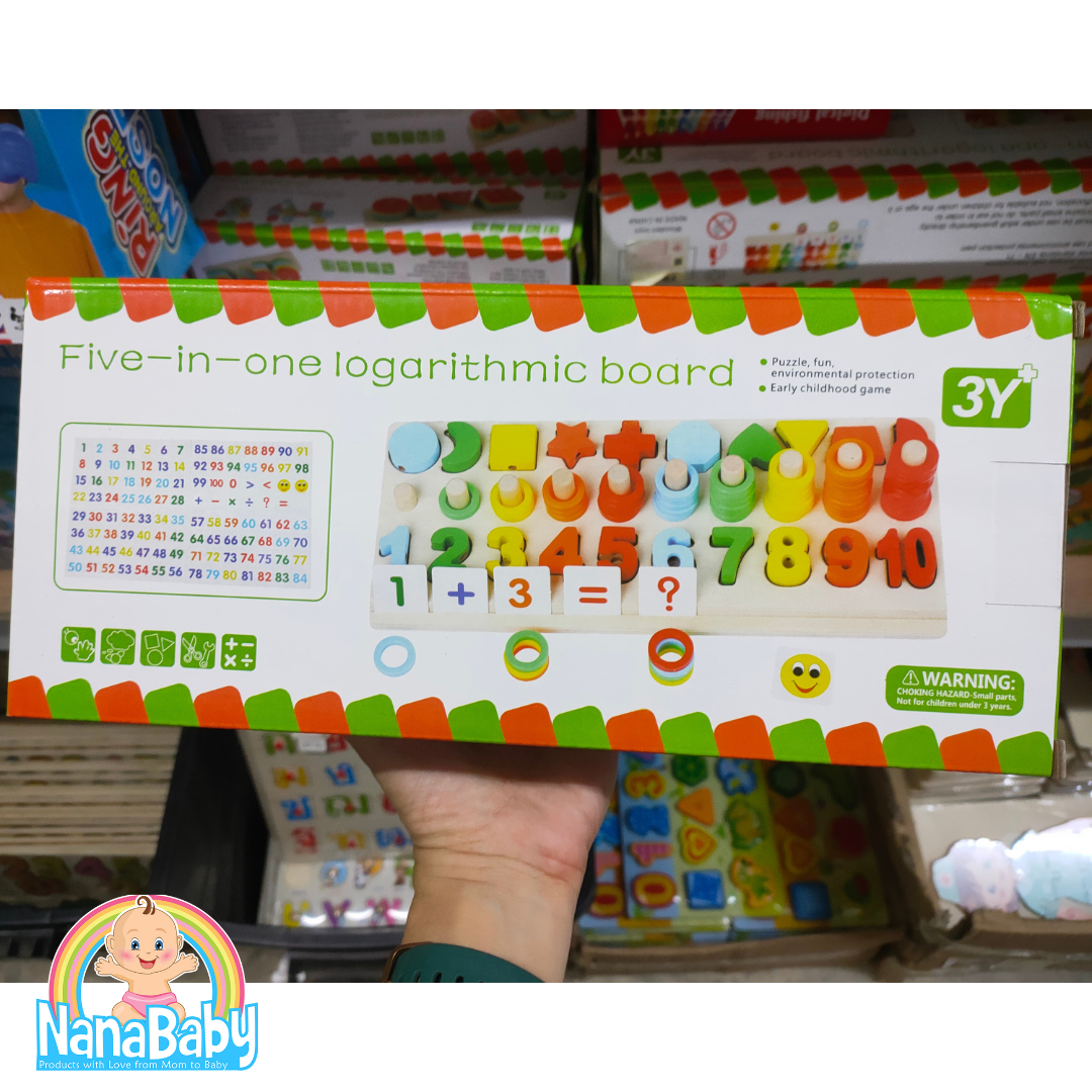 ของเล่นไม้เสริมทักษะทางคณิตศาสตร์ ของเล่นหัดนับเลข บวกลบเลข จับคู่ ร้อยเชือก5in1