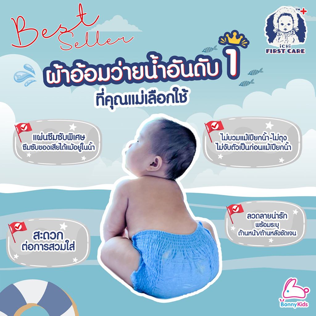 iChi (อิชิ) Baby Diaper Swim Pants ผ้าอ้อมว่ายน้ำ สำหรับเด็กตั้งแต่แรกเกิดถึง 3 ขวบ เกรดพรีเมียม (6 ชิ้น / แพ็ค)