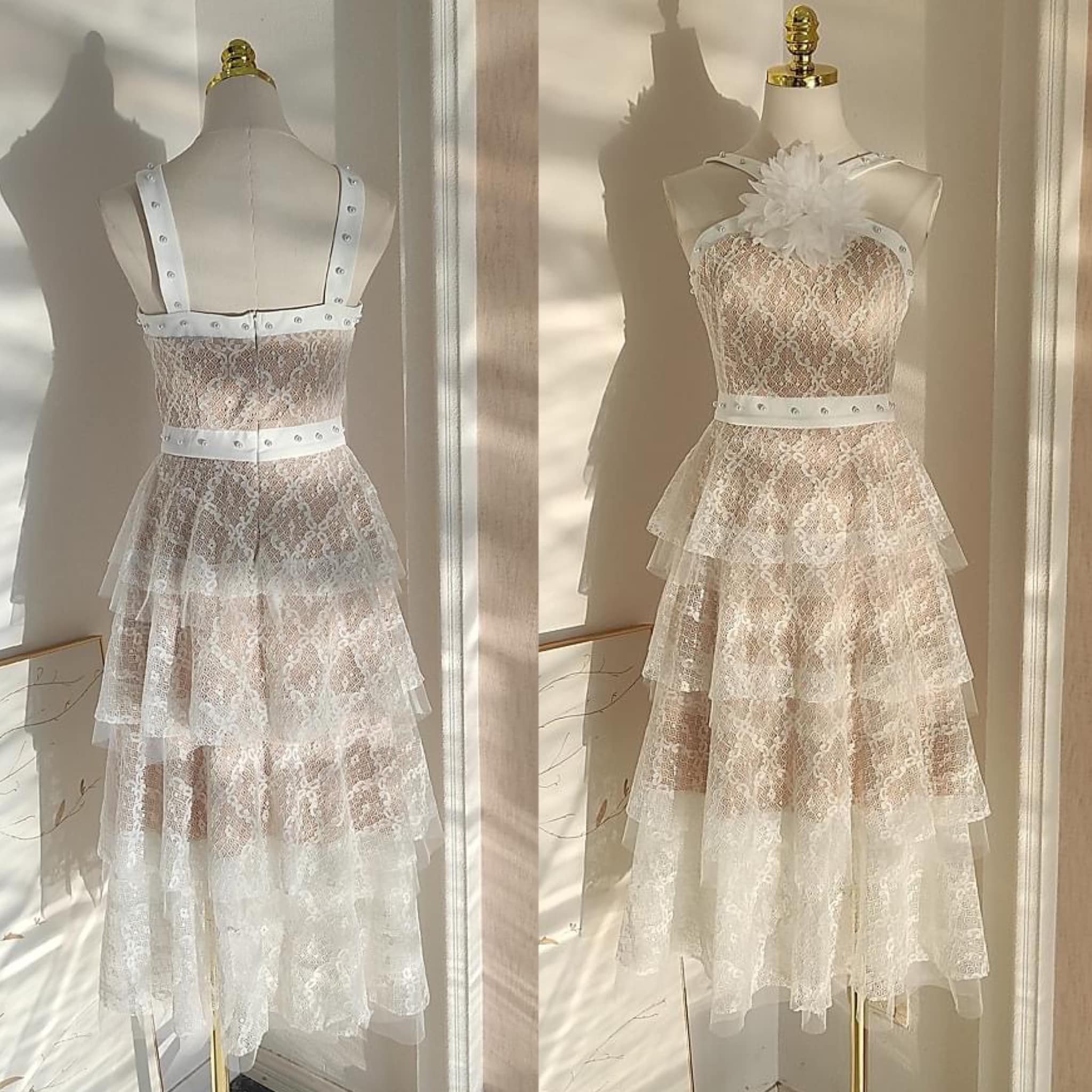 เดรสเสื้อสายเดี่ยวกระโปรงต่อชายระบาย4ชั้น ดีเทลปักลูกปัดมุกที่ตัวเสื้อ ทำจากผ้าลูกไม้ คอตตอนเนื้อนุ่ม ทอลายสวยคมชัด มีซิปซ่อน และซับในเต็มตัวค่ะ สินค้าคุณภาพ (พร้อมส่ง)