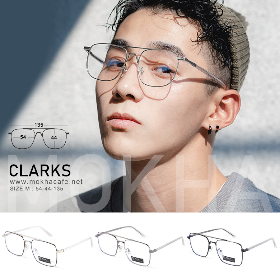 แว่นตา CLARKS -black กรอบแว่นทรงเหลี่ยม กรอบโลหะ Double Bridge กว้าง 135 มม.(sizeM) H44