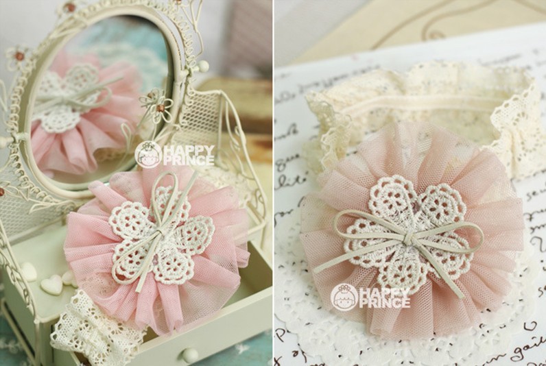 ผ้าคาดผมเด็ก สไตล์วินเทจ ลายลูกไม้โครเชต์เกาหลี