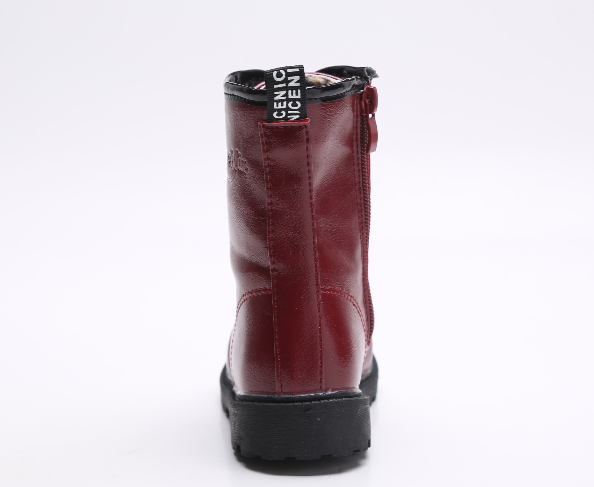 รองเท้าบู๊ทเด็ก สีแดงเบอร์กันดี ผูกเชือกหลอก มีซิปข้าง เท่ห์ หรู Size 27-38