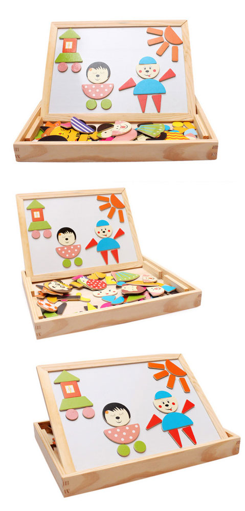 ของเล่นไม้ กระดานแม่เหล็กต่อภาพ 2 หน้า Magnetic Puzzle