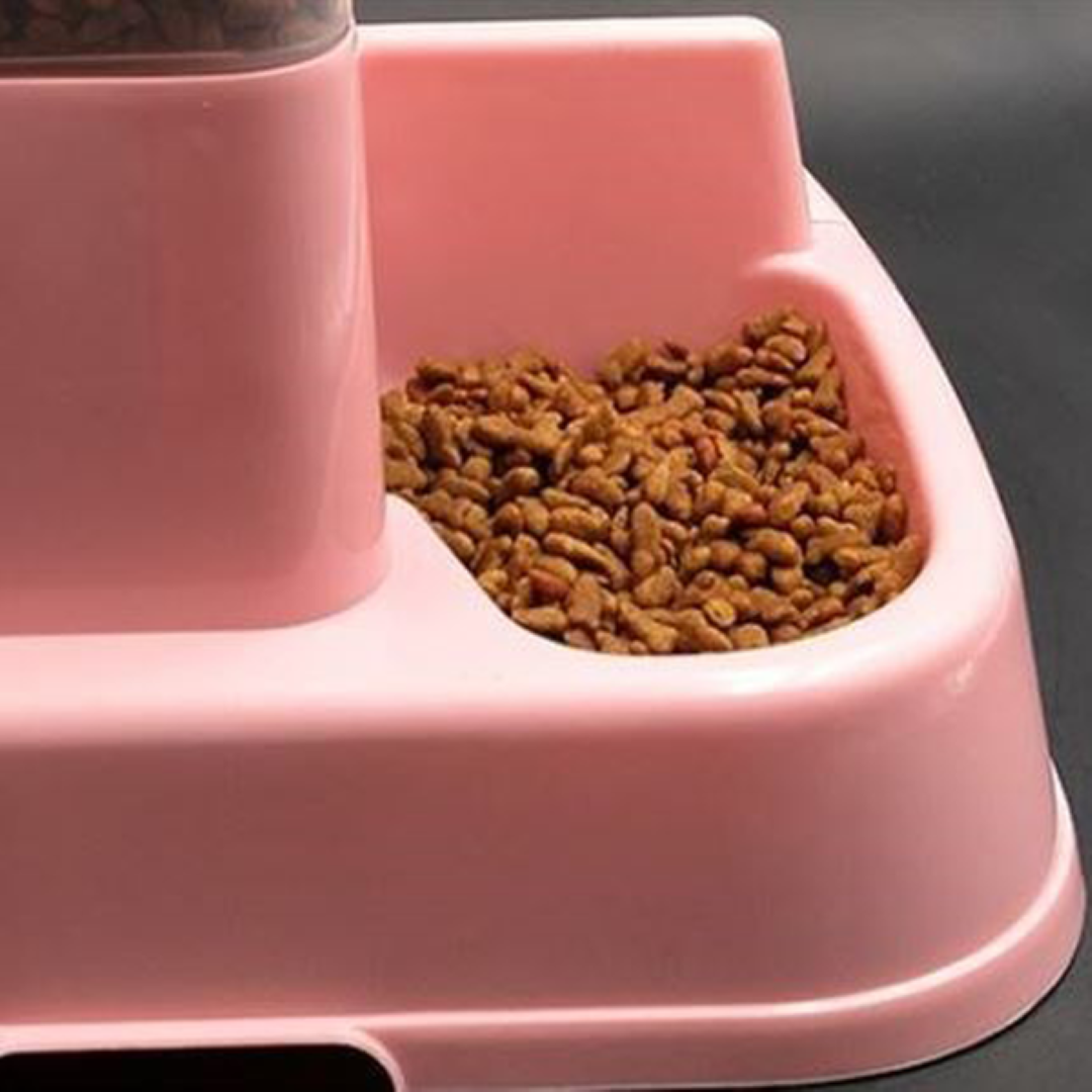 เครื่องให้อาหารและน้ำสัตว์เลี้ยง สำหรับสุนัขและแมว อัตโนมัติ Petsuka สีชมพู