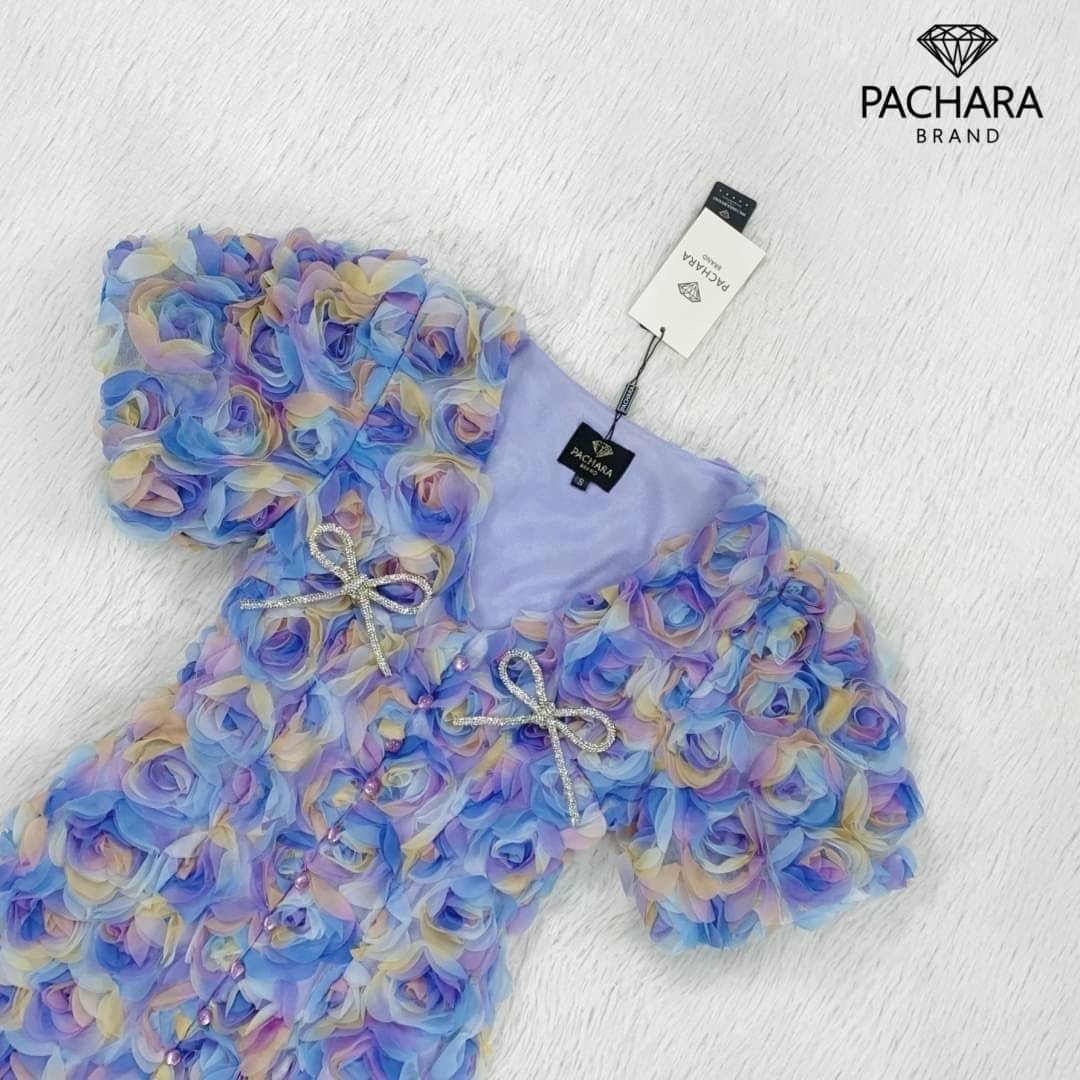 เดรสสั้นคอวีแขนตุ๊กตาสีเขียวพาสเทล ปักดอกกุหลาบ 3D อัดแน่นหลายร้อยดอกทั้งชุด ใส่สบาย สินค้าคุณภาพ (พร้อมส่ง)