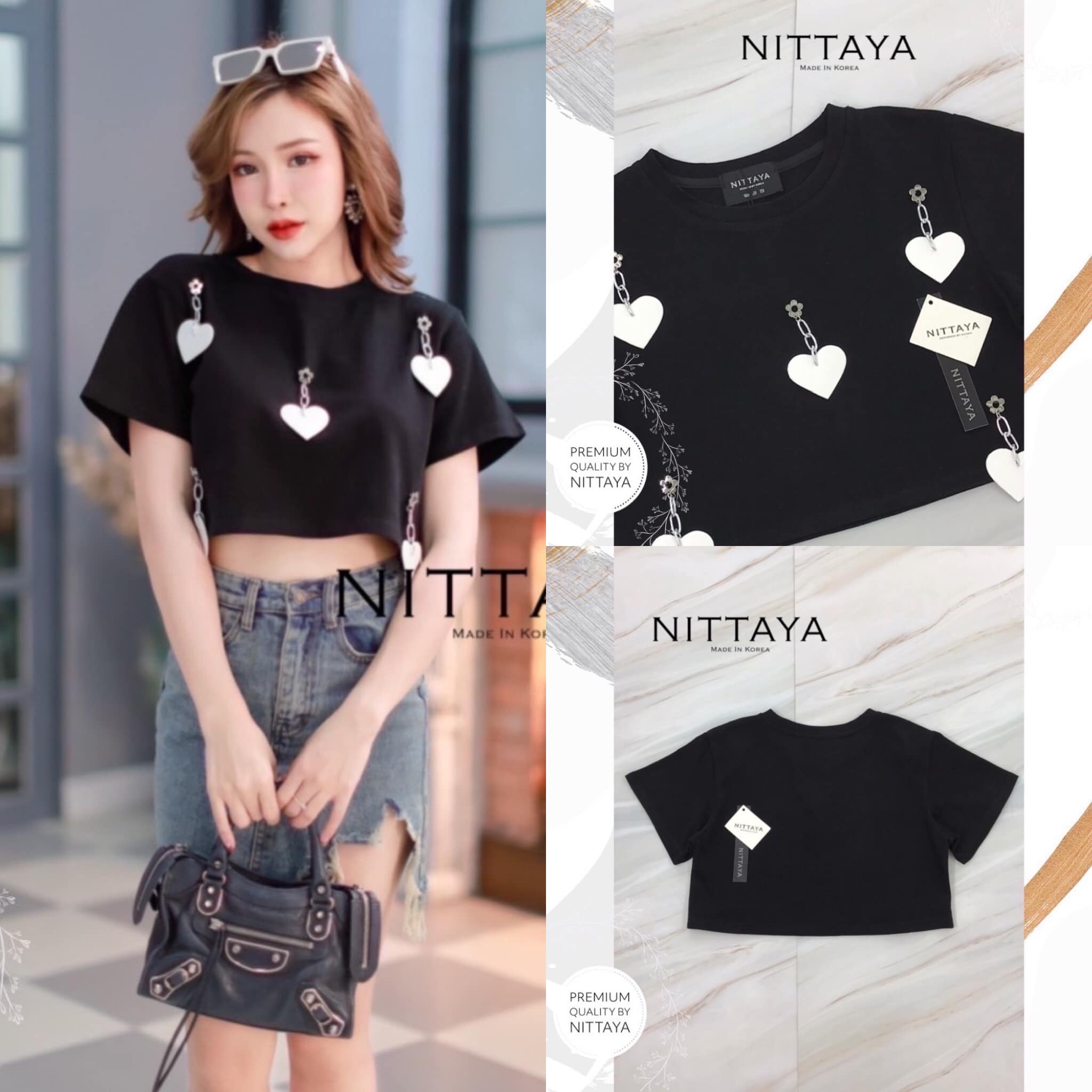 เสื้อยืดคอกลมแขนสั้น ผ้านุ่ม ใส่สบาย เสื้อตกแต่งเข็มกลัด : สินค้าคุณภาพ (พร้อมส่ง)