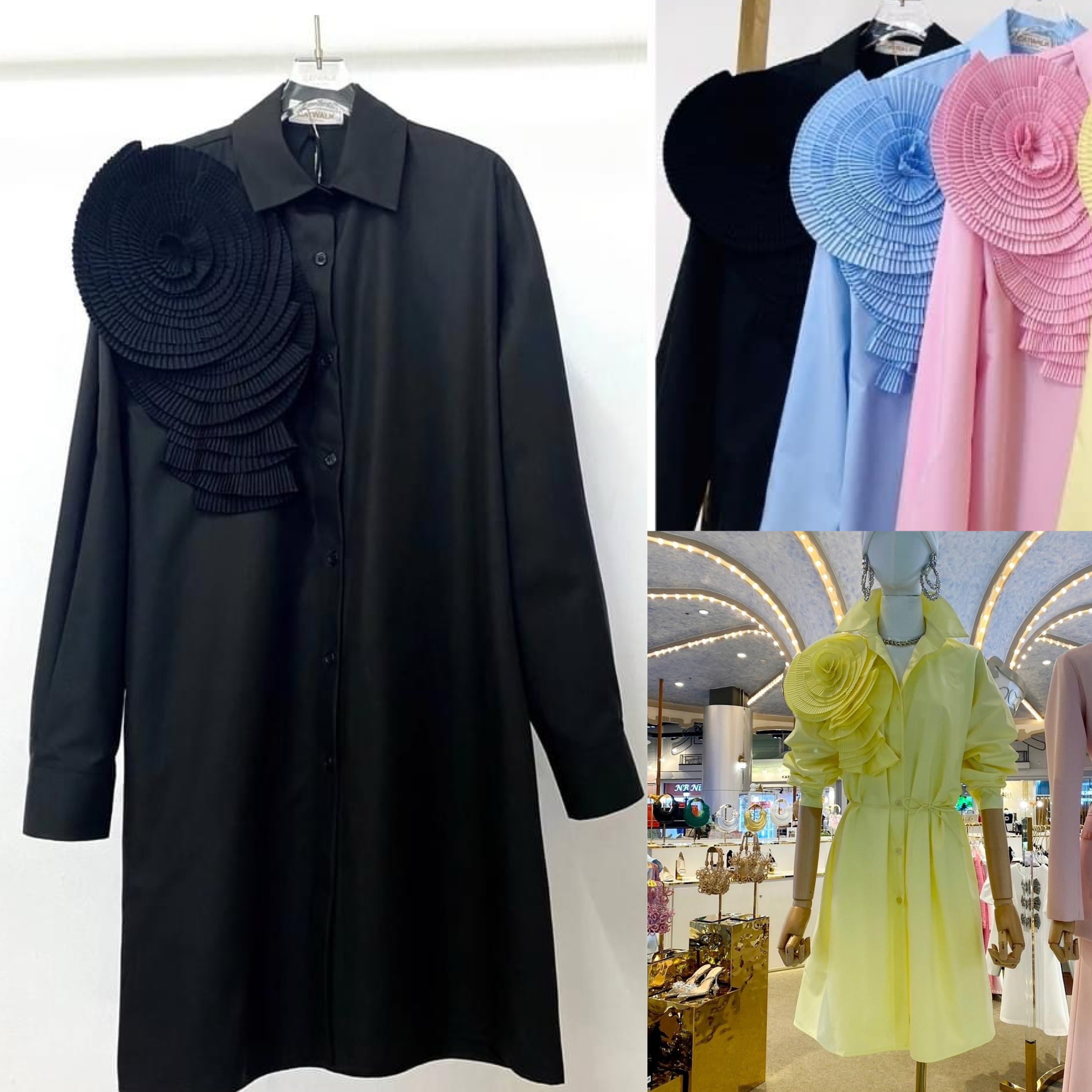 เดรสเชิ้ตแต่งดอกไม้อัดพลีท เนื้อผ้าเกรดเอ สินค้าคุณภาพ (พร้อมส่ง)