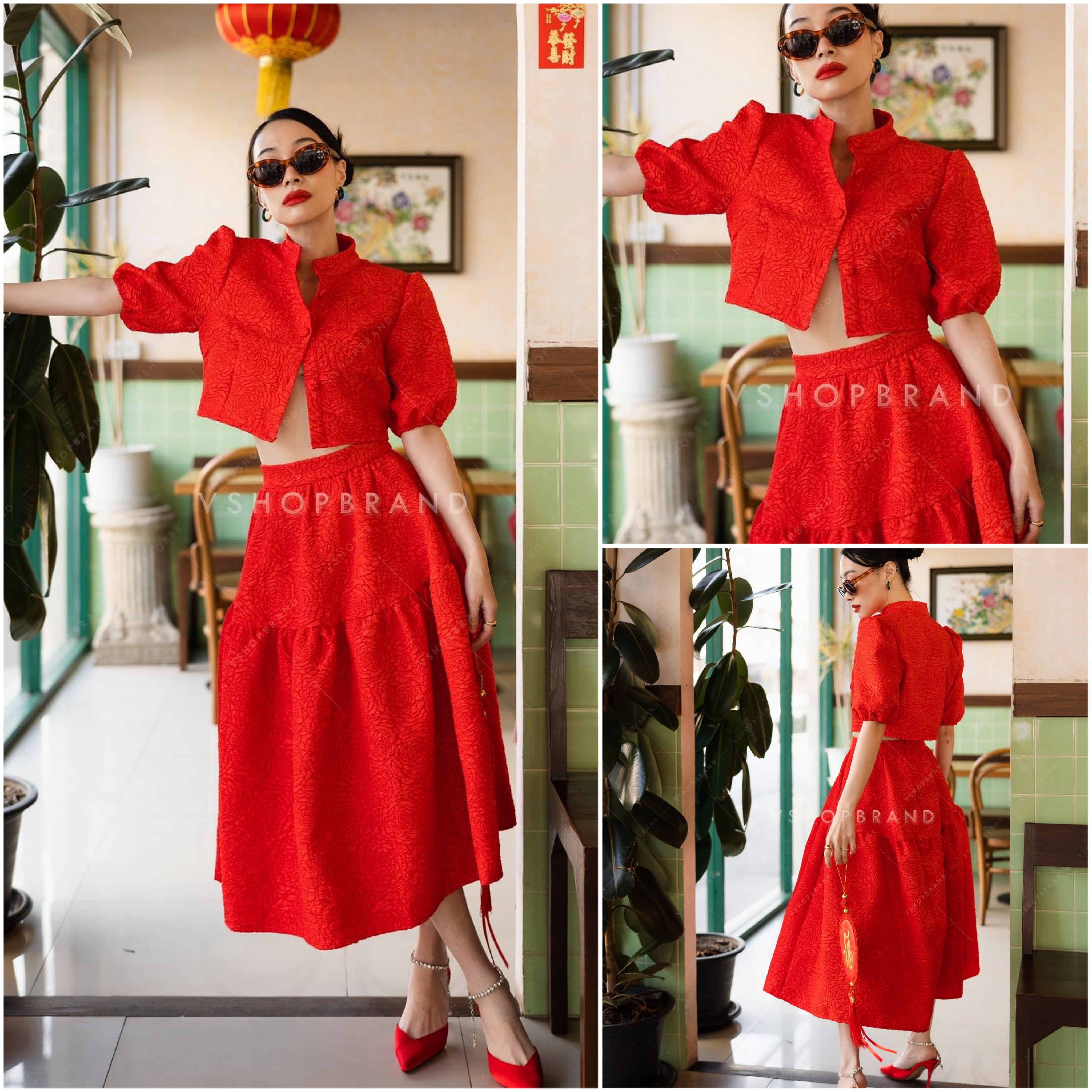 Set กี่เพ้า เสื้อสูทครอป+กระโปรง ใส่สบาย : สินค้าคุณภาพ (พร้อมส่ง)