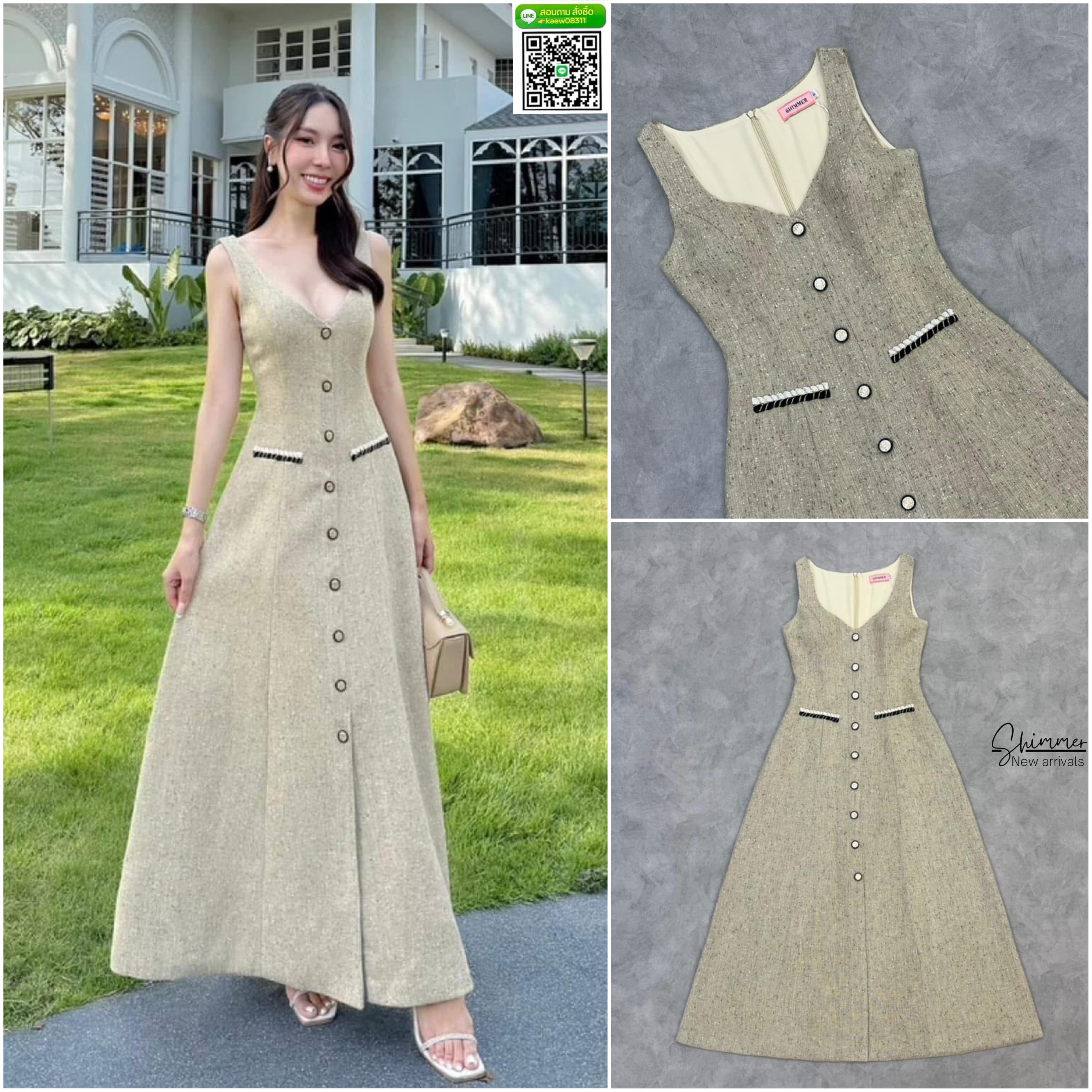 แม็กซี่เดรสคอวีแต่งกระดุมแพทเทิร์นสวยเข้ารูปเนื้อผ้าทวีดทอลายผ้าด้วยเทคนิคพิเศษให้ผิวสัมผัสมีเทกเจอร์ งานมีซับในปิดสนิททั้งชุดซิปหลัง ใส่สบาย : สินค้าคุณภาพ (พร้อมส่ง)