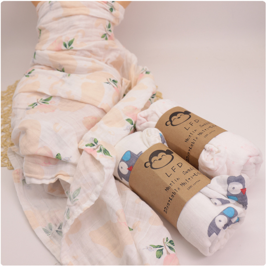 ผ้าอ้อมห่อตัวเด็ก สาลูมัสลิน 100% Cotton ขนาด 110*120 ซม. เนื้อนุ่มนิ่ม เกรดพรีเมี่ยม