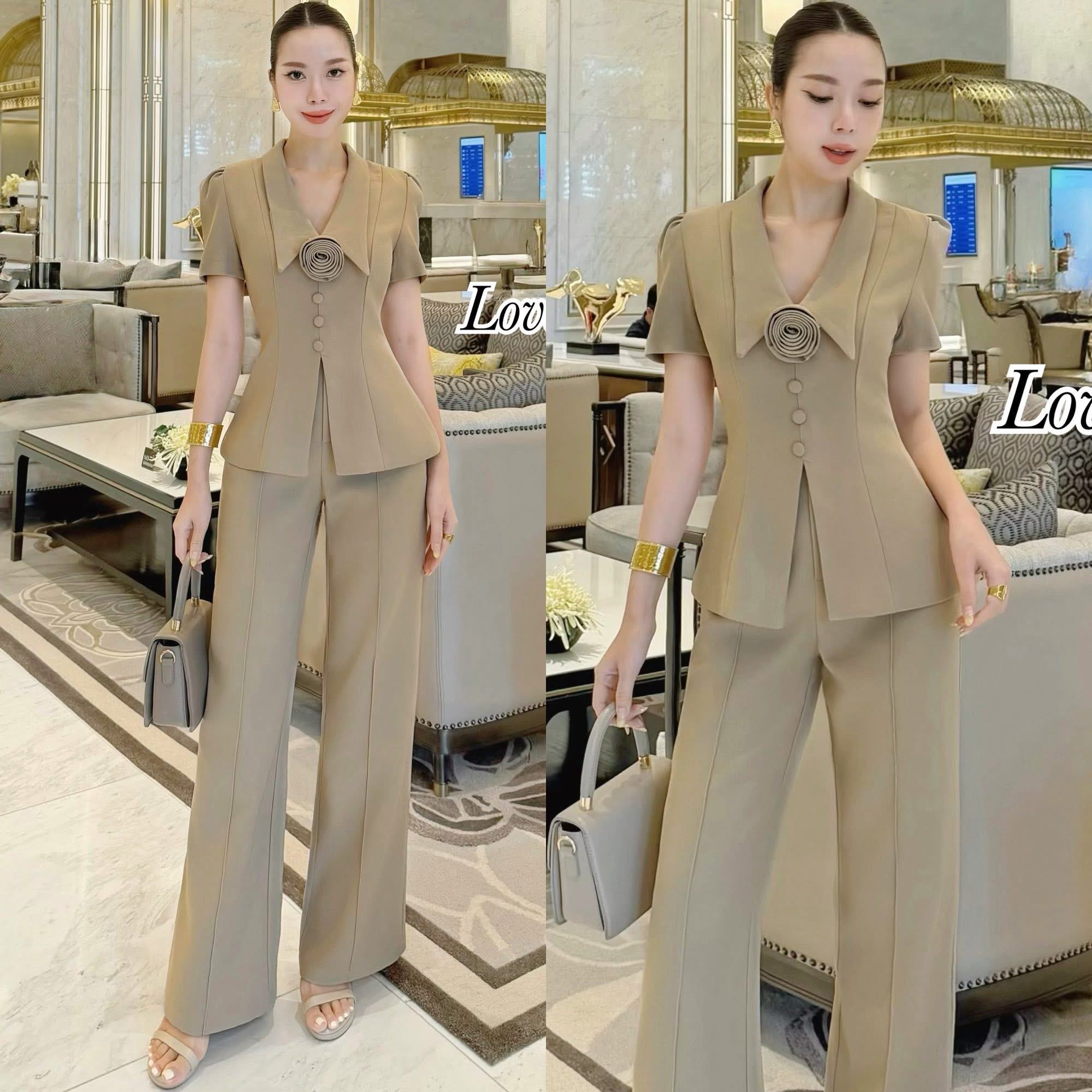 Set.3ชิ้น เสื้อ+กางเกง+เข็มกลัดดอกไม้ ใส่สบาย : สินค้าคุณภาพ (พร้อมส่ง) สำเนา