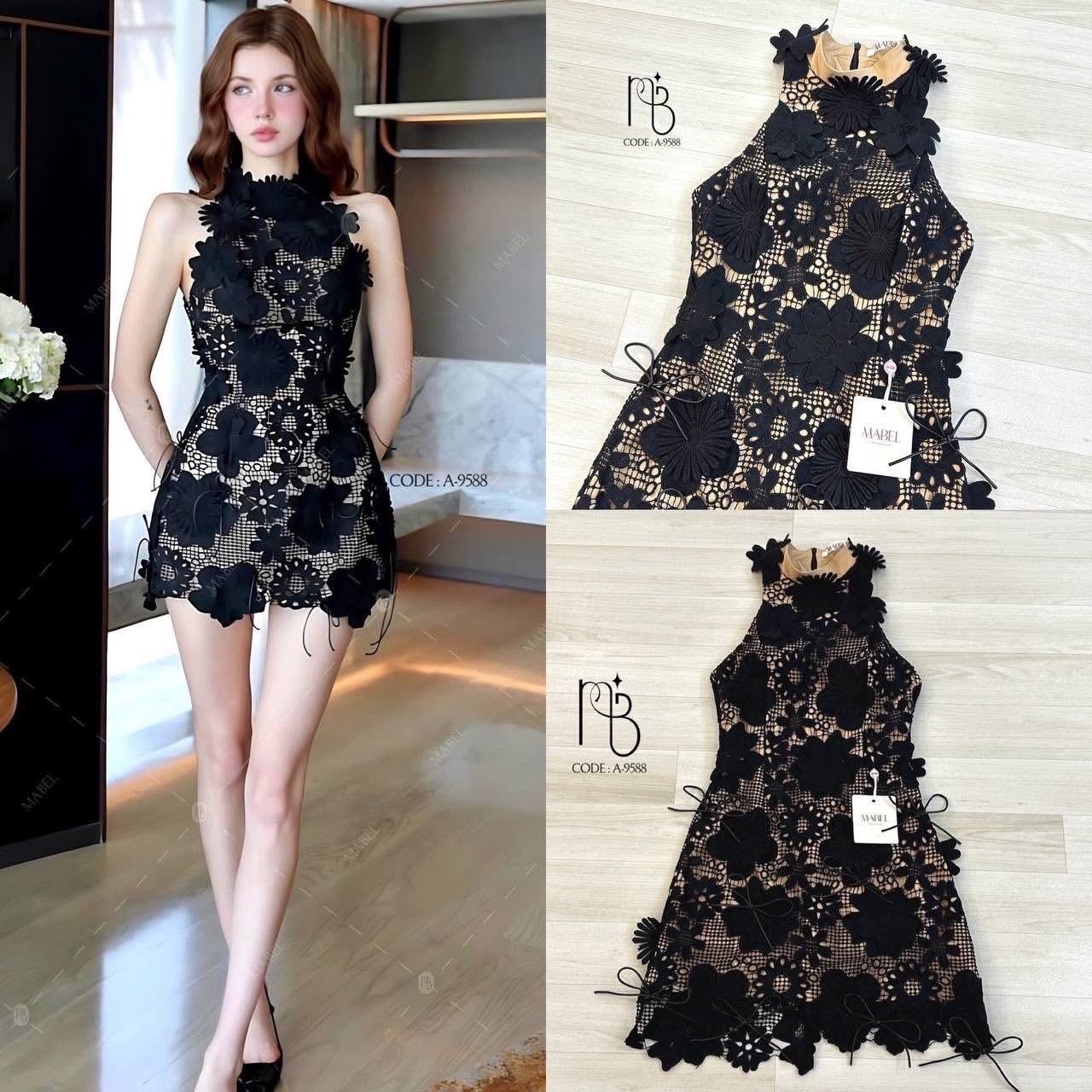 มินิเดรสแขนกุดผ้าลูกไม้คอลใหม่ สีดำสุดเซ็กซี่ สวยสะดุดตามาก ชุดมีฟองน้ำและซับใน งานซิบหลัง เก๋ๆ ใส่สบาย : สินค้าคุณภาพ (พร้อมส่ง)