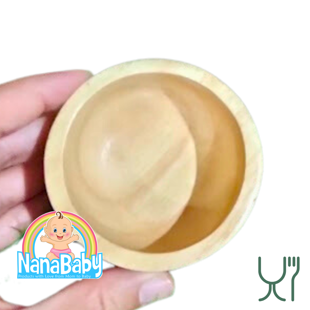 จานไม้กลม จานไม้รูปหมี จานไม้ถาด ถ้วยไม้ จากไม้ยางพาราแท้ Food Grade Japanese Wood Plate by NanaBaby