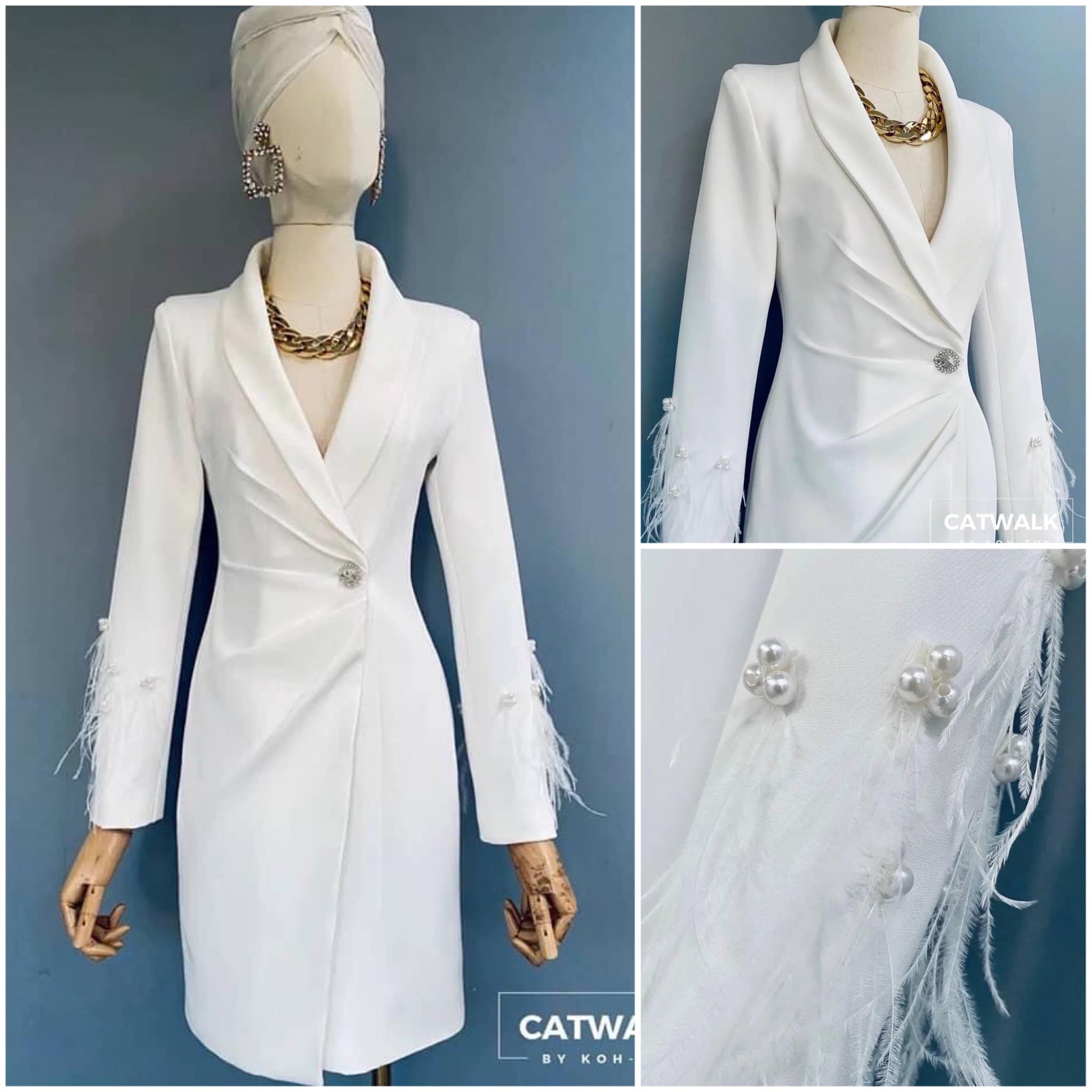 เดรสป้ายหน้า แต่งขนนกแขน เนื้อผ้าเกรดเอ เนื้อนุ่มใส่สบาย ตัวชุดเป็นทรงเข้ารูป ด้านหน้าป้ายกัน ปกตัว ชุดเป็นคอกล้วย จับจีบช่วงเอวแต่งกระดุมเพ็ชร ดูหรูมาก สินค้าคุณภาพ (พร้อมส่ง)