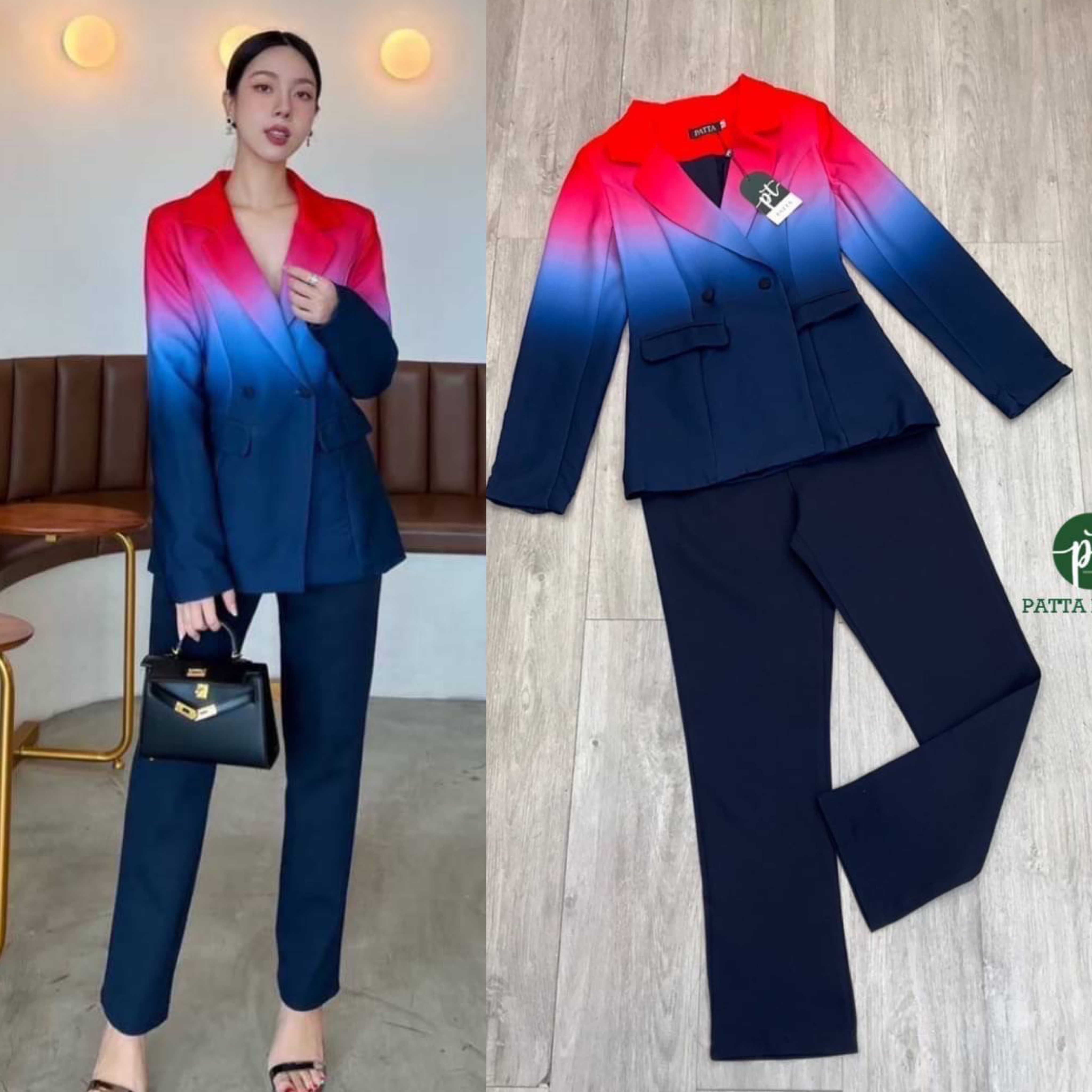 Setสูท 2ชิ้น ทูโทนพาสเทลไล่ระดับสี เสื้อสูทแขนยาวคอปก+กางเกงขายาว งานซิปหลัง เย็บซับในอย่างดี ทรงสวยเข้ารูปเป๊ะมาก สินค้าคุณภาพ (พร้อมส่ง)