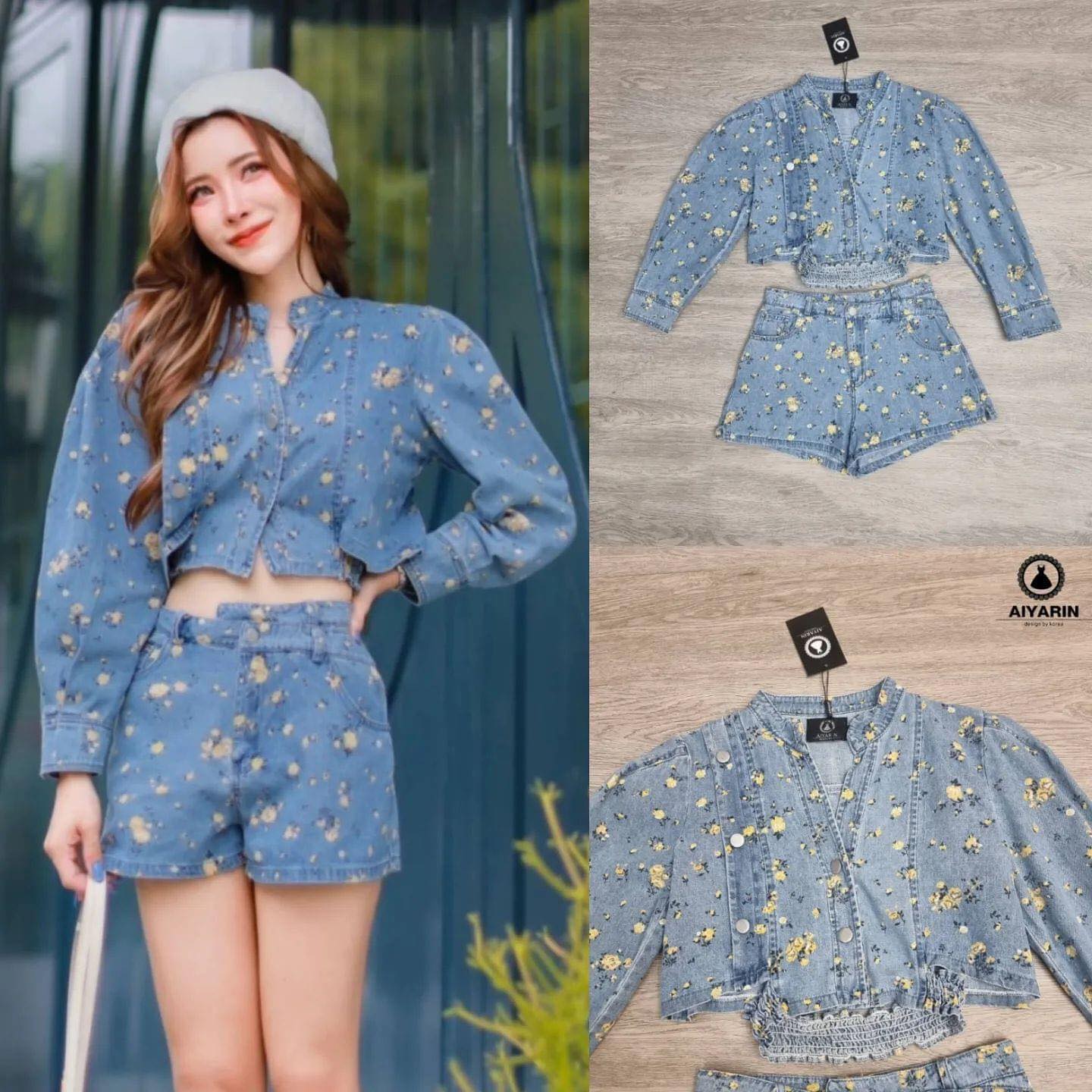 set เสื้อผ้ายีนลายดอกไม้+กางเกงยีน เนื้อผ้าดีมากๆ สินค้าคุณภาพ (พร้อมส่ง)