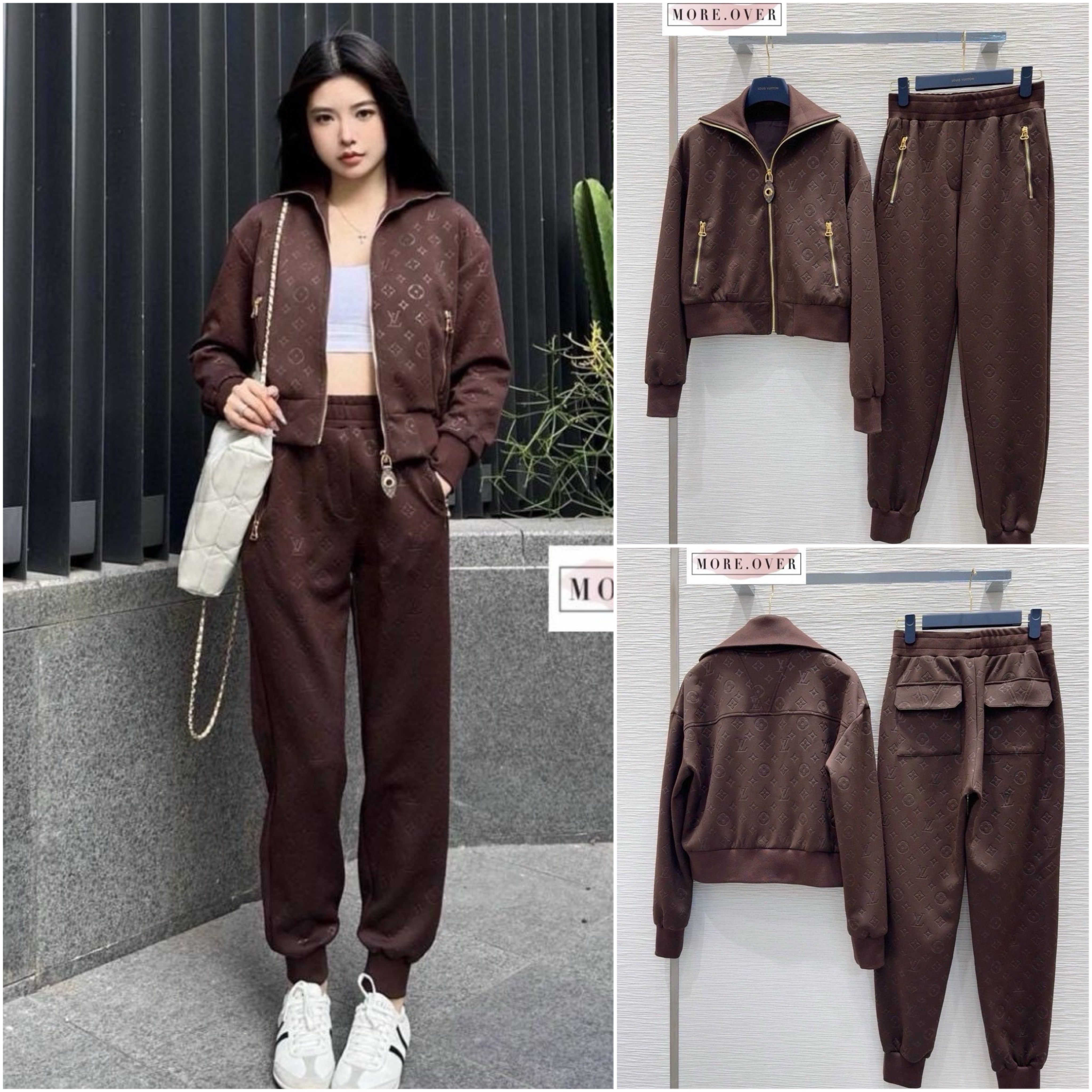 Set เสื้อคลุมแขนยาวทอลายโลโก้แบรนด์ทั้งตัว + กางเกงขายาว LV ลุคสวยเรียบหรู hiso รุ่นนี้ งานสวยมากค่ะใส่เป็นเซ็ตหรือใส่แยกก็ได้ค่ะ ใส่สบาย : สินค้าคุณภาพ (พร้อมส่ง)