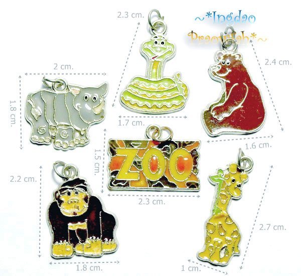 IN48-9784 Zoo Enamel Charms จี้โลหะลงยาชุดสวนสัตว์ (ราคาต่อแพ๊ค / บรรจุ 6 ชิ้น ลายละ 1 ชิ้น)