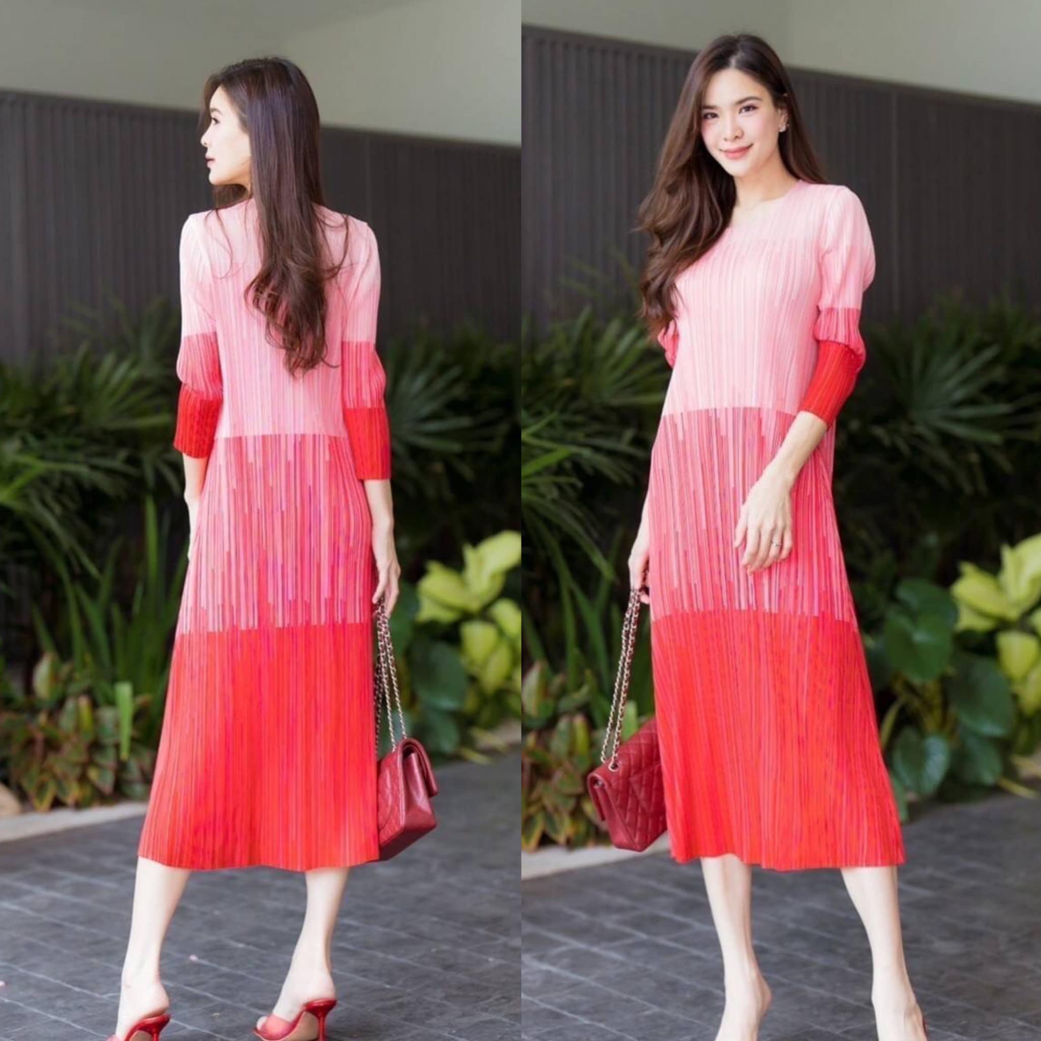 แม็กซี่เดรสตัวยาว แพทเทิร์นอัดพลีท เข้าเคิร์ฟ ทรงสวย Premium 👍🏻 ดีไซด์ ไล่เฉดสี เล่นระดับ 〰️ แบบงานแบรนด์ 👍🏻👍🏻 สินค้าคุณภาพ (พร้อมส่ง)