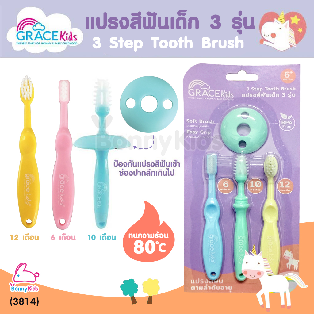 (3814) GraceKids (เกรซคิดส์) 3 Step Toothbrush แปรงสีฟันเด็ก 3 ชิ้น ใช้ สำหรับเด็ก 6 เดือนขึ้นไป