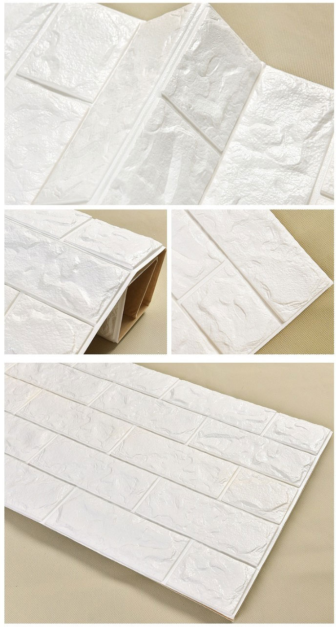 วอลเปเปอร์อิฐโฟม 3D ติดผนัง สีขาว มีกาวในตัว ขนาด 70*77 ซม.