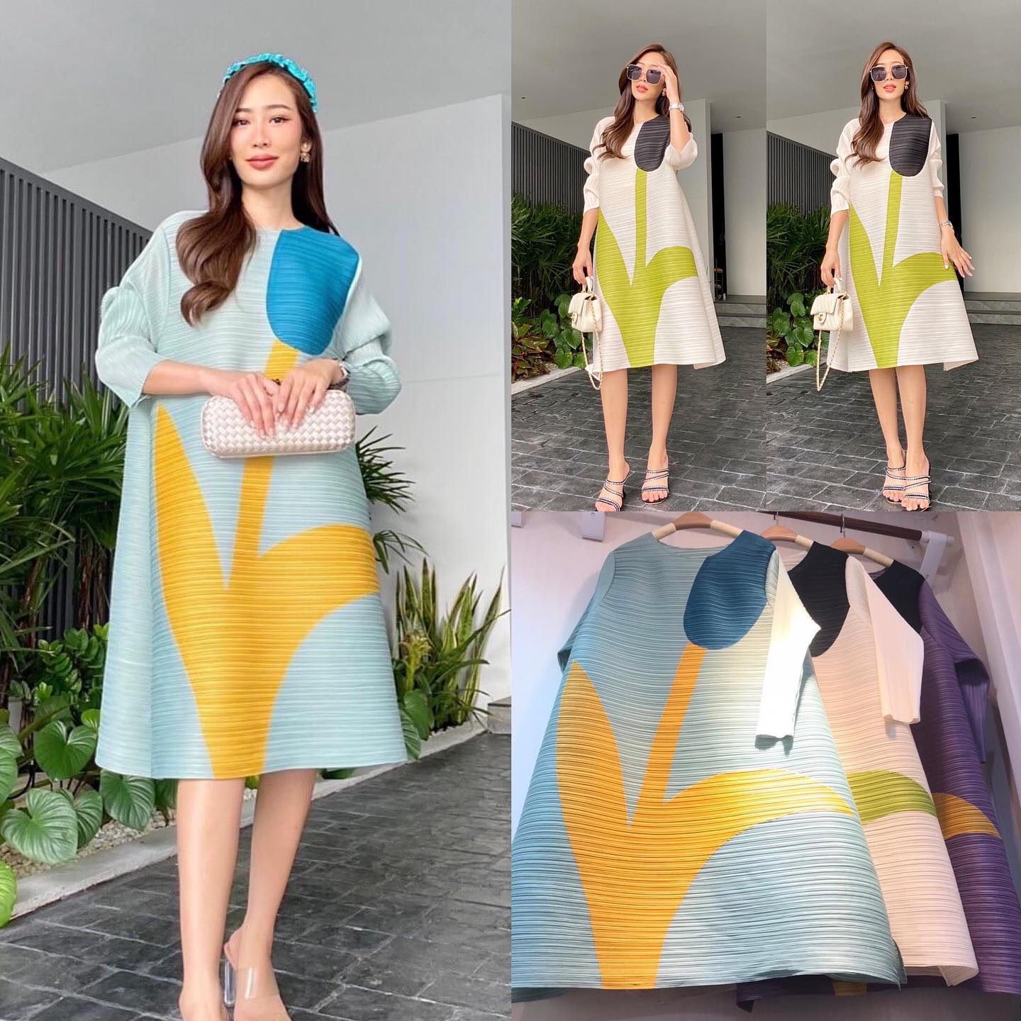 เดรสอัดพลีท งานสวยไฮโซ ทรงคอกลม ชายบาน A Line 😍 พิมพ์ลายดอกทิวลิป สวยหวาน ดูดีทุกมุมมอง รุ่นนี้ แพทเทิร์น แขนยาว เรียบหรู ดูแพง สุดๆ สินค้าคุณภาพ (พร้อมส่ง)