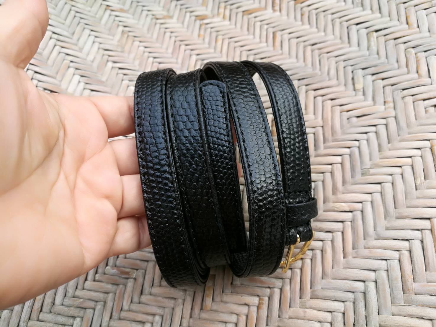 เข็มขัดหนังสีดำ หัวทอง สำหรับคนอ้วน (ของใหม่)