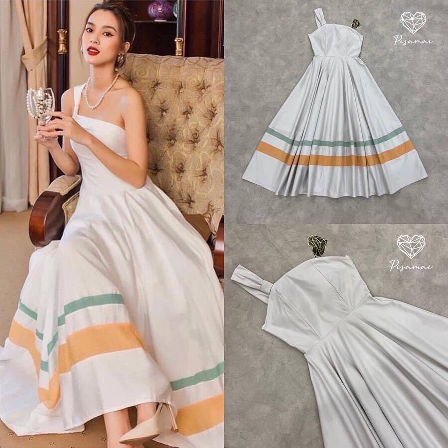 เดรสไหล่เดียวตัวยาวมาในทรง เดรสตัวยาวเป็นทรงกระโปรงบาน สินค้าคุณภาพ (พร้อมส่ง)