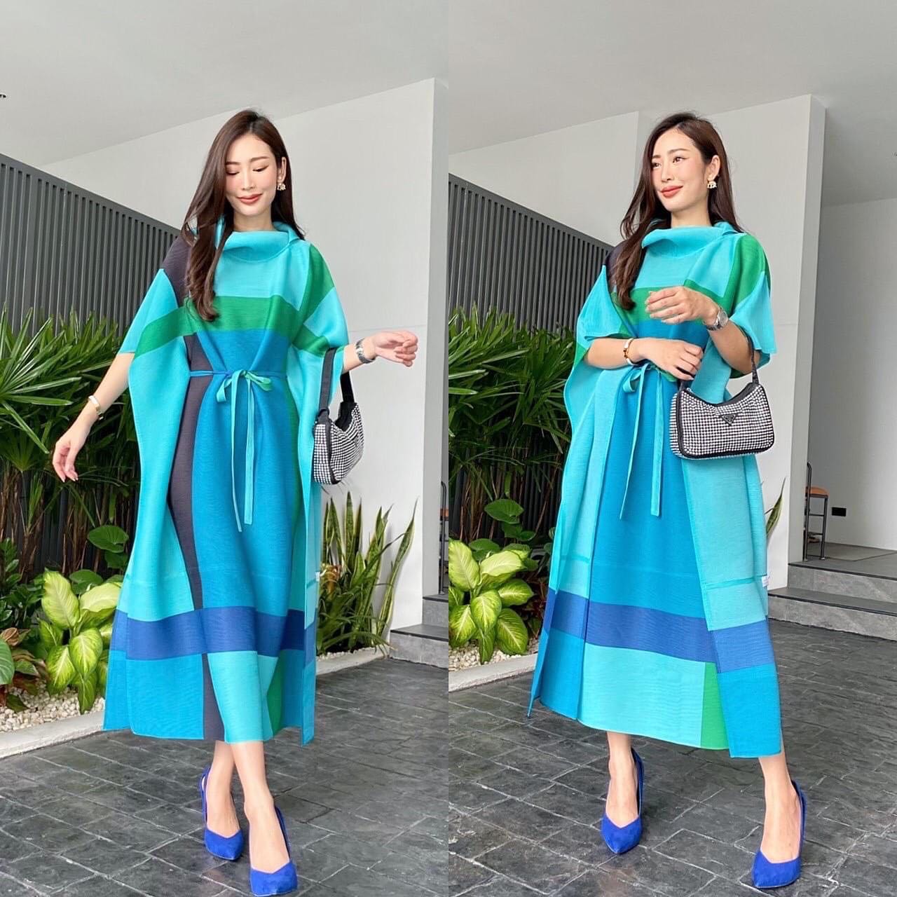 เดรสอัดพลีท ปกเฉลียง ทรงแขนผีเสื้อ 🦋 แต่งสายคาดเอว แพตเทิร์นดีงามมว้าก ใส่สบาย สินค้าคุณภาพ (พร้อมส่ง)