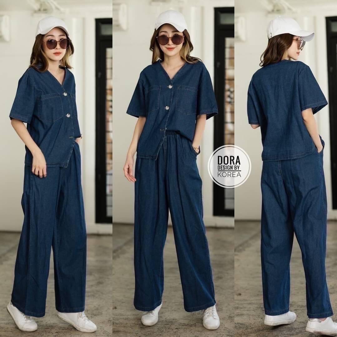 Set jeans เสื้อ+กางเกง ชุดนี้เอาไปแยกแมทคุ้มมาก เสื้อกระดุมหน้า กางเกงเอวสม็อค ใส่สบายๆ สินค้าคุณภาพ (พร้อมส่ง)