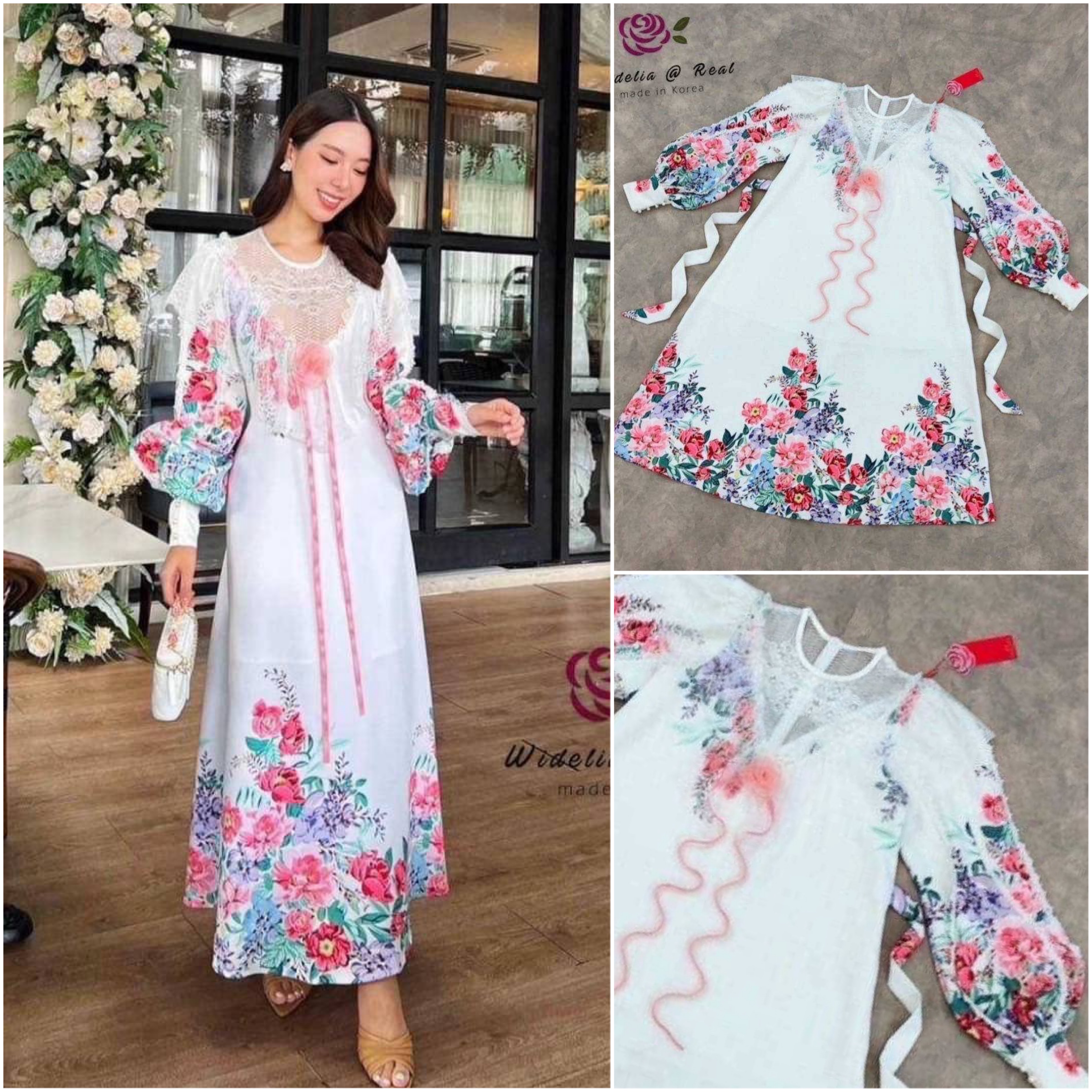 Maxi dress แม็กซี่เดรสตัวยาวทรงสวย ท่อนแขนยาวพองทรงฝักทองสวยอลัง ช่วงอกมี ดีเทลสวยด้วยผ้าลูกไม้เนื้อนุ่มสวยแต่งระบาย : สินค้าคุณภาพ (พร้อมส่ง)