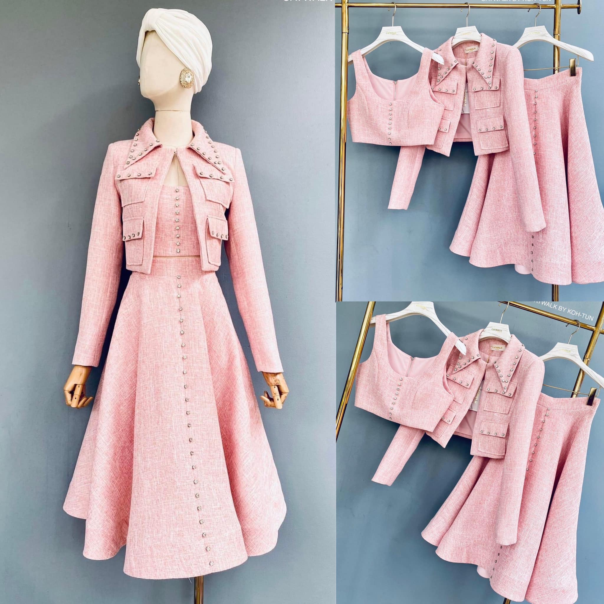 เซต 3 ชิ้น เสื้อคลุม+เสื้อครอป+กระโปรง เนื้อผ้าเกรดA+. สินค้าคุณภาพ (พร้อมส่ง).