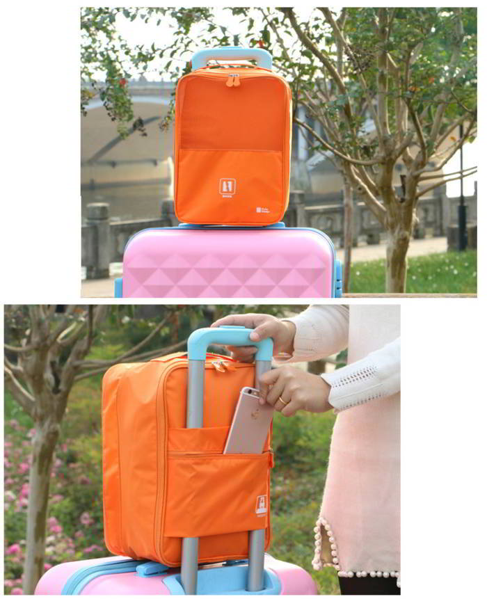 กระเป๋าใส่รองเท้า เสียบกระเป๋าเดินทางได้ ผลิตจากโพลีเอสเตอร์กันน้ำ + ตาข่าย คุณภาพดี มี 6 สี ให้เลือก