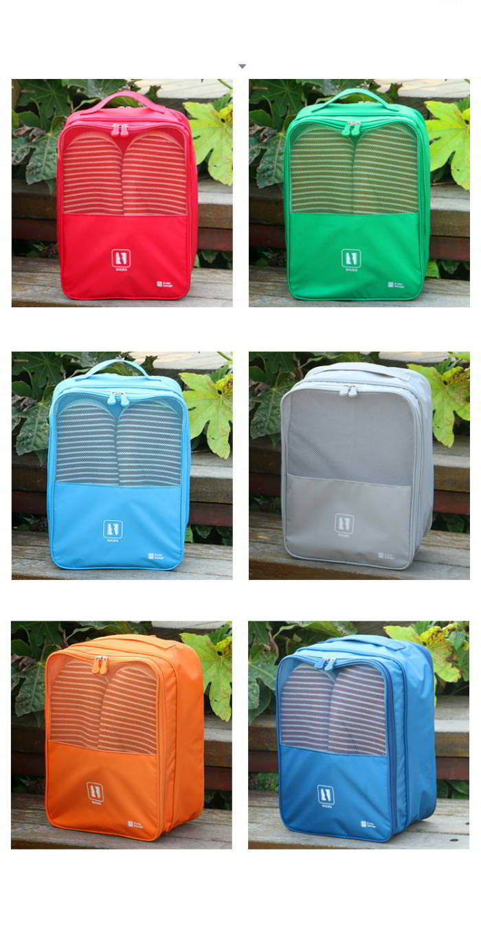 กระเป๋าใส่รองเท้า เสียบกระเป๋าเดินทางได้ ผลิตจากโพลีเอสเตอร์กันน้ำ + ตาข่าย คุณภาพดี มี 6 สี ให้เลือก