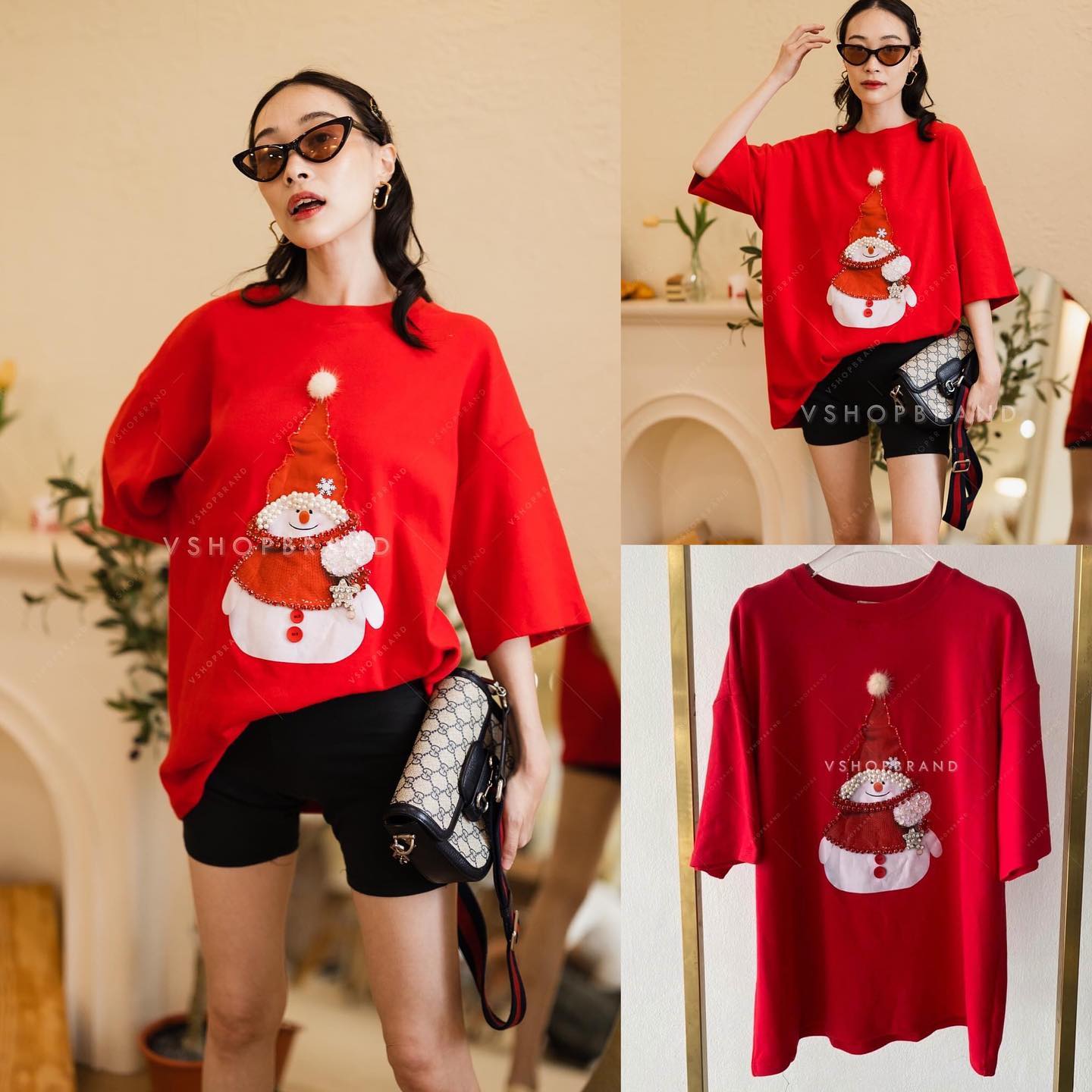 เสื้อยืดสโนว์ แต่งเพชร+คริสตัล : สินค้าคุณภาพ (พร้อมส่ง)